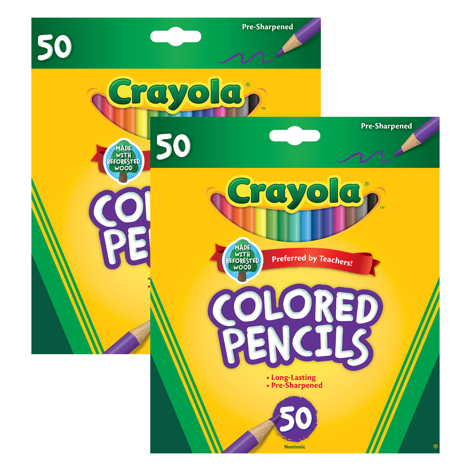 Crayola Colored Pencils, Full Length, Assorted Colors, 50 Colored Pencils Per Box, Set Of 2 Boxes