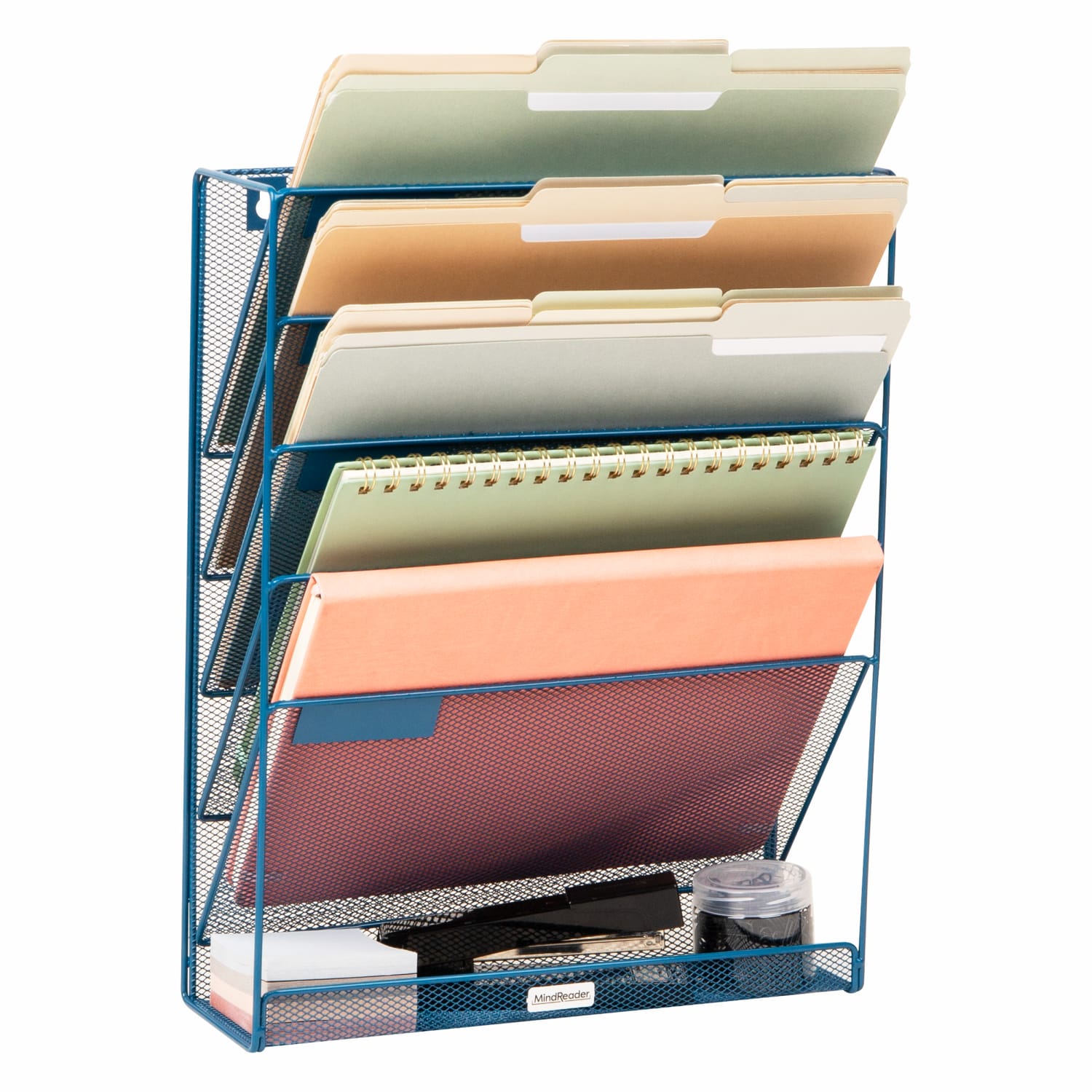 Mind Reader 5-Tier Vertical File Storage Basket, 16inH x 4in W x 12-3/4in D, Turquoise
