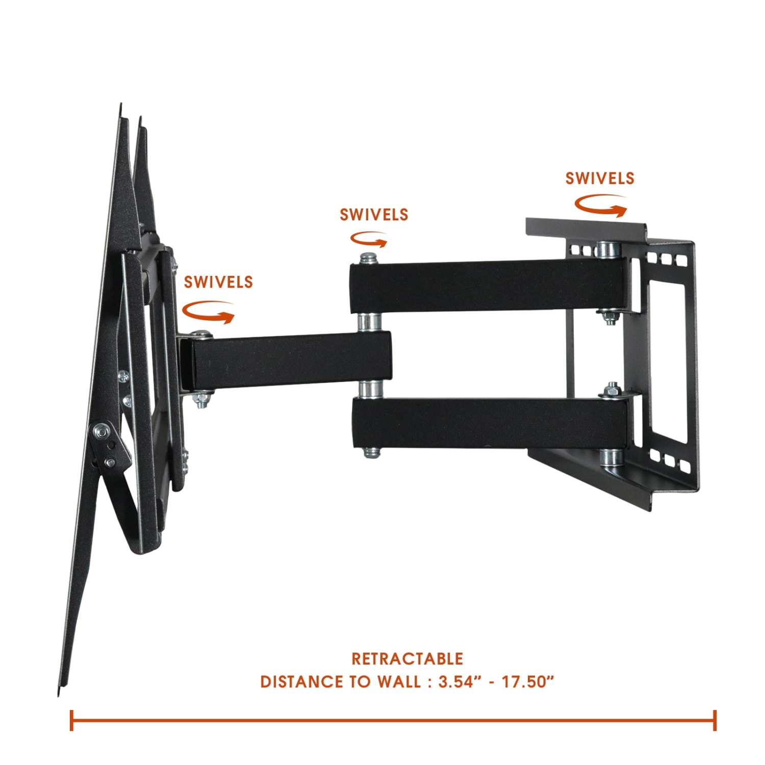 MegaMounts Full Motion Wall Mount With Bubble Mount For 32 - 70in TVs, 4.5inH x 27.5inW x 17.5inD, Black - Image 3