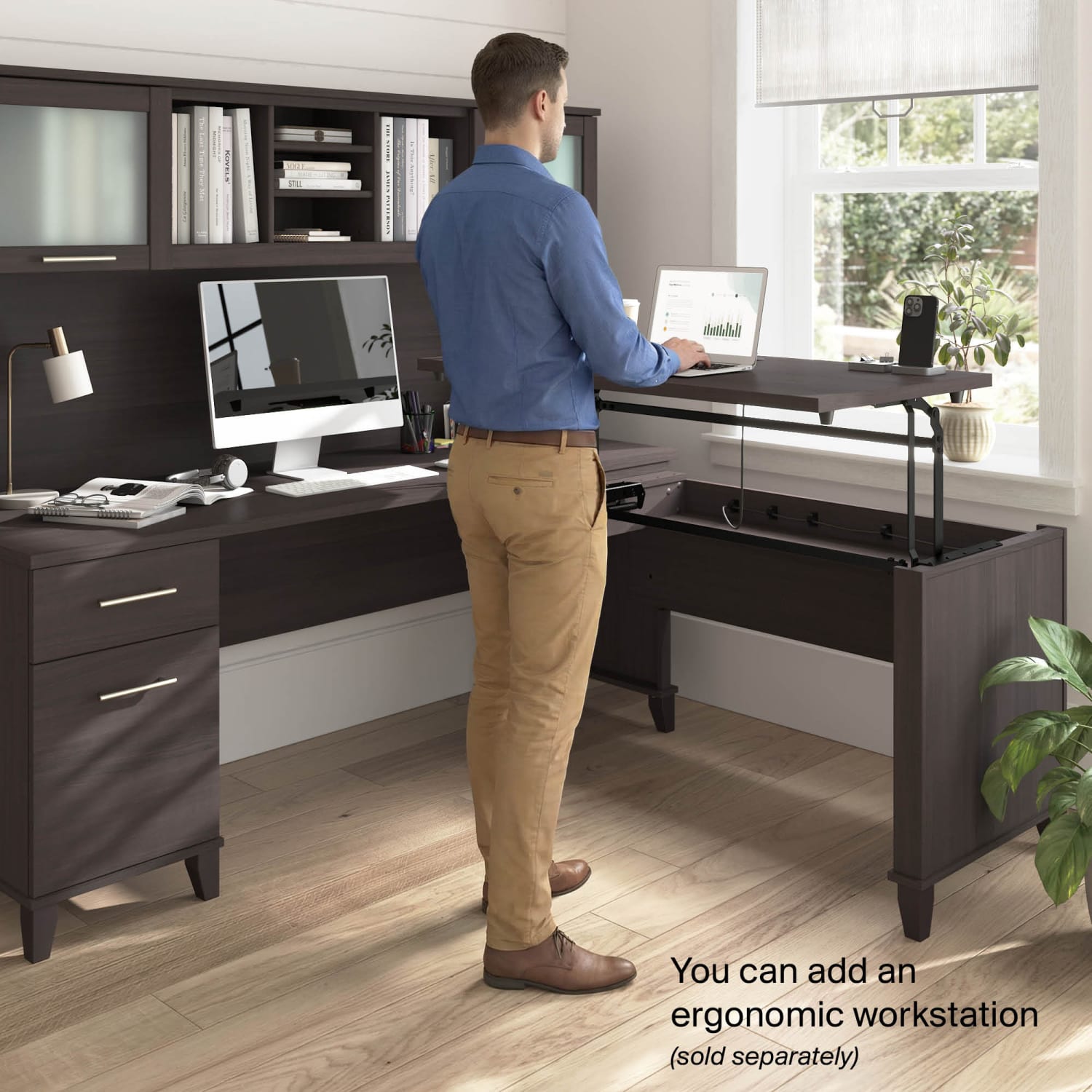 Bush Furniture Somerset 72inW Hutch For L-Shaped Desk, Storm Gray, Standard Delivery - Image 4