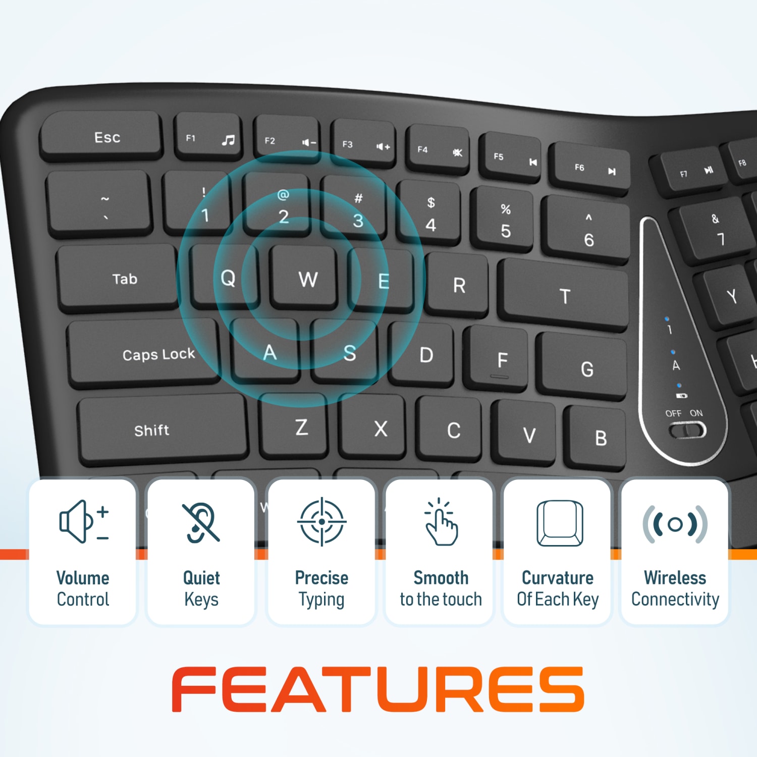 Delton KB250 Wireless Ergonomic Keyboard, Black - Image 6
