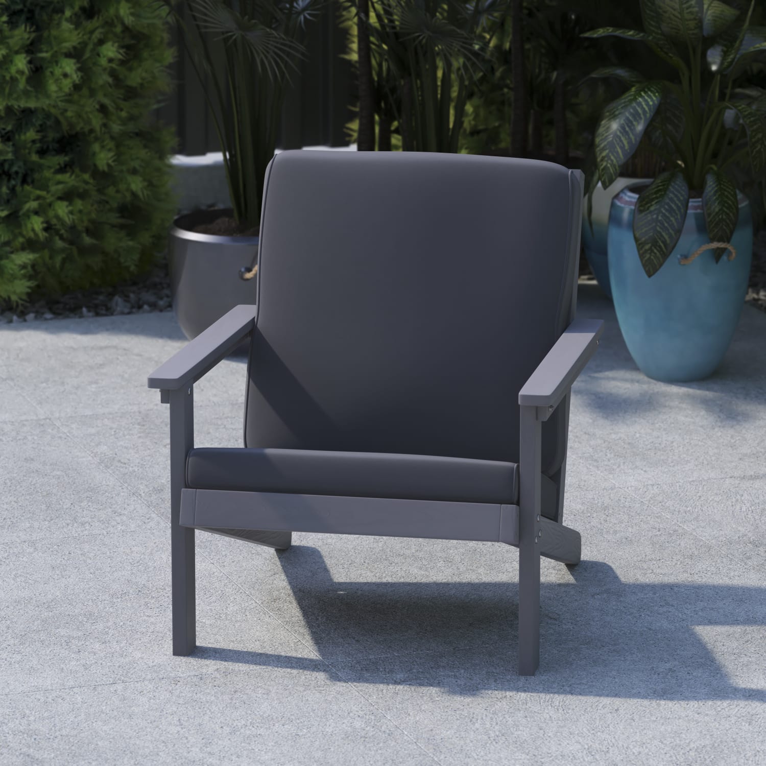 Flash Furniture Charlestown All-Weather Adirondack Club Chair with Cushions, Gray/Gray