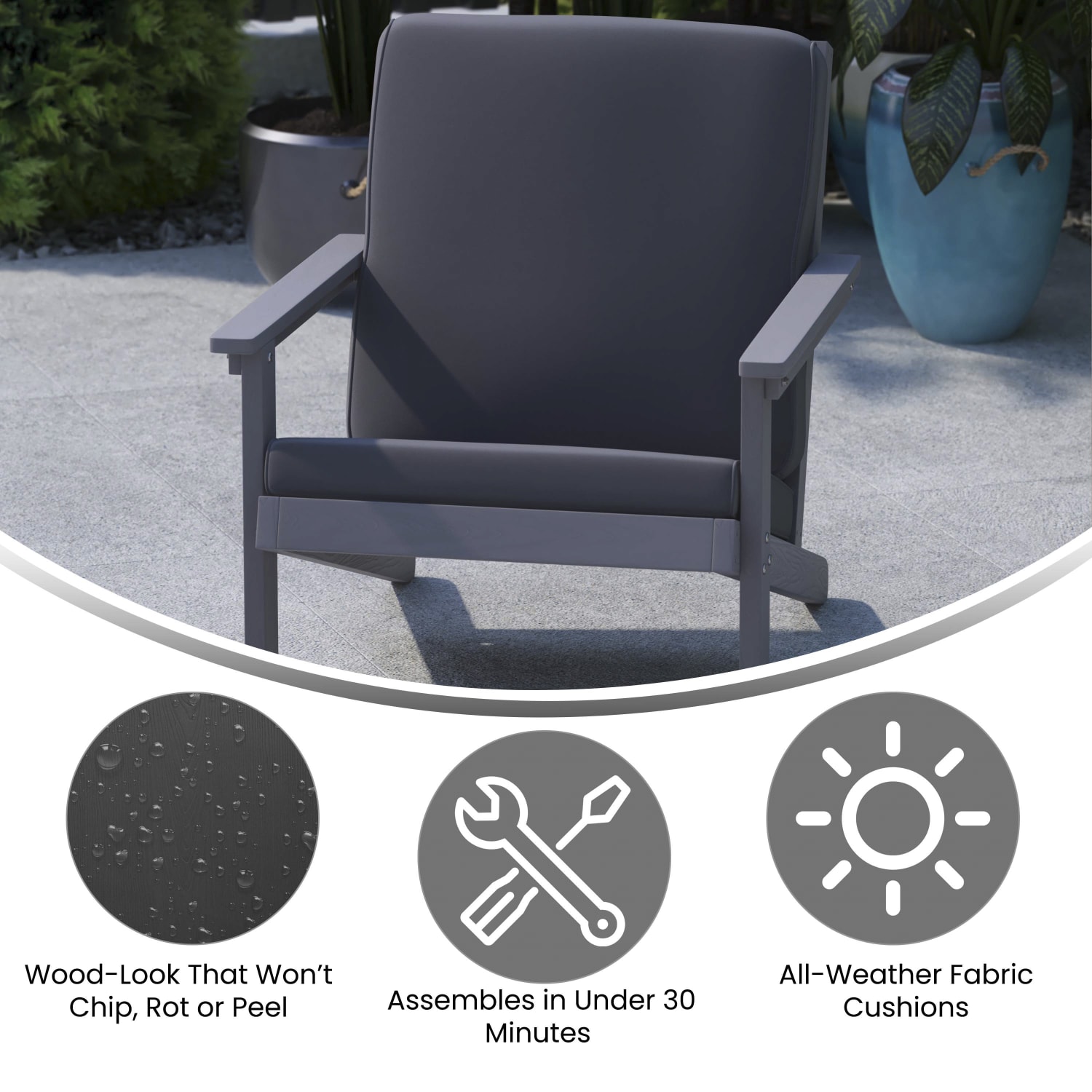 Flash Furniture Charlestown All-Weather Adirondack Club Chair with Cushions, Gray/Gray - Image 5