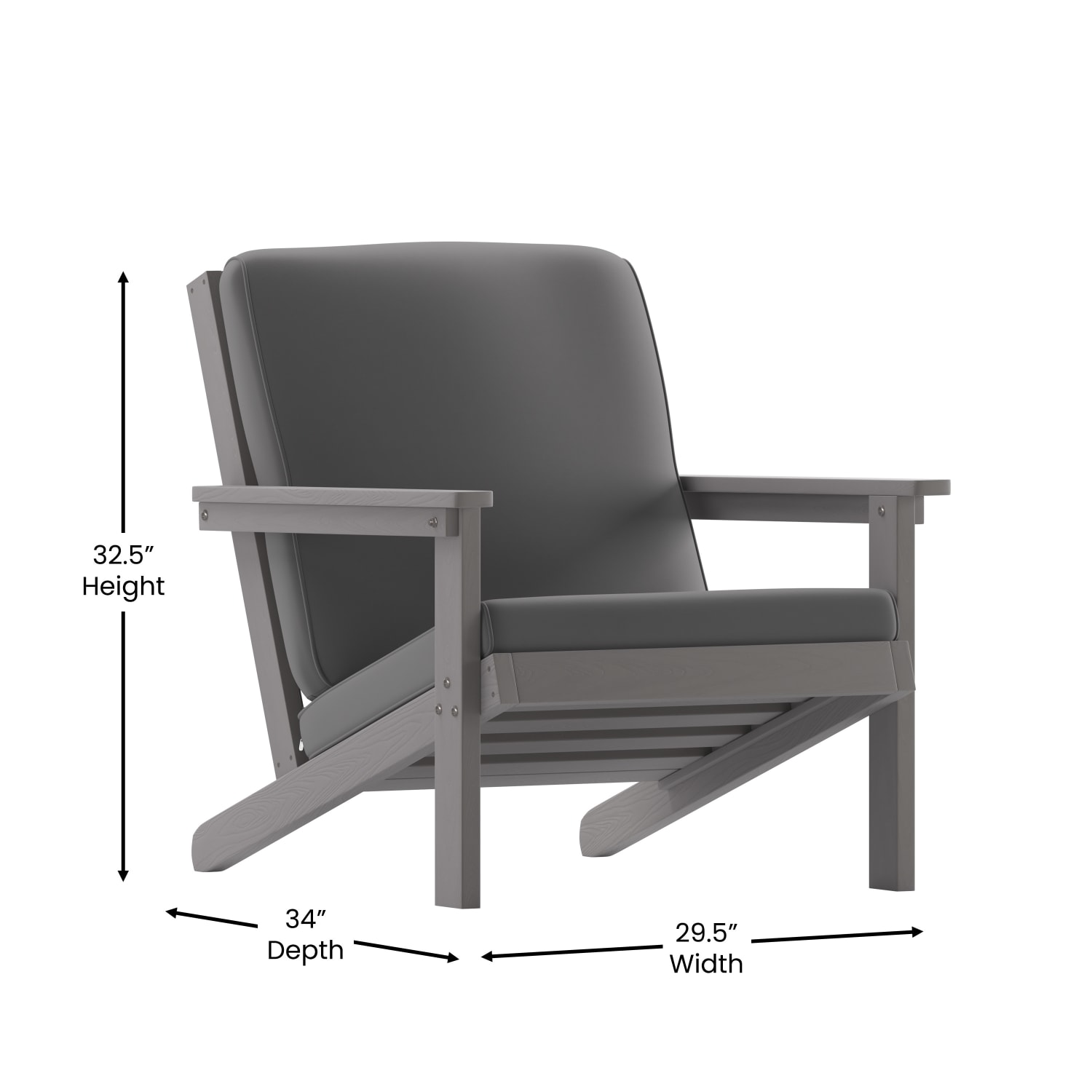 Flash Furniture Charlestown All-Weather Adirondack Club Chair with Cushions, Gray/Gray - Image 6