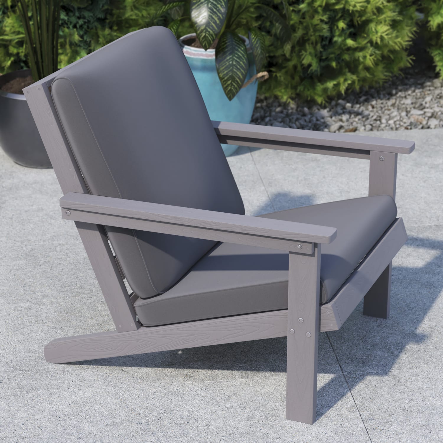 Flash Furniture Charlestown All-Weather Adirondack Club Chair with Cushions, Gray/Gray - Image 7