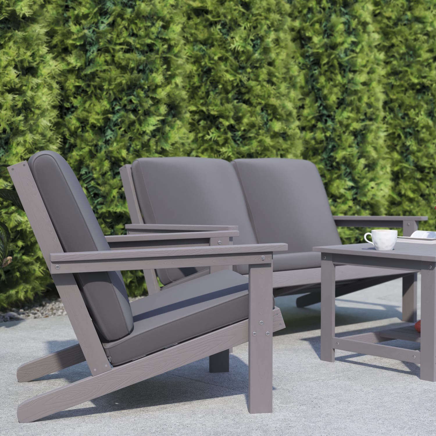 Flash Furniture Charlestown All-Weather Adirondack Club Chair with Cushions, Gray/Gray - Image 8