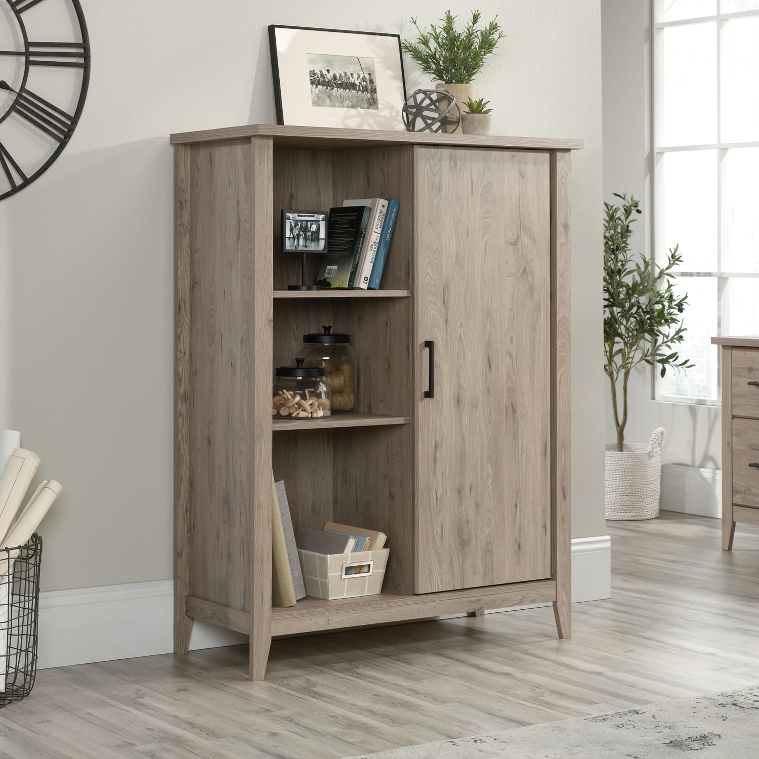 Sauder Summit Station 52inH Bookcase With Sliding Door, Laurel Oak - Image 3