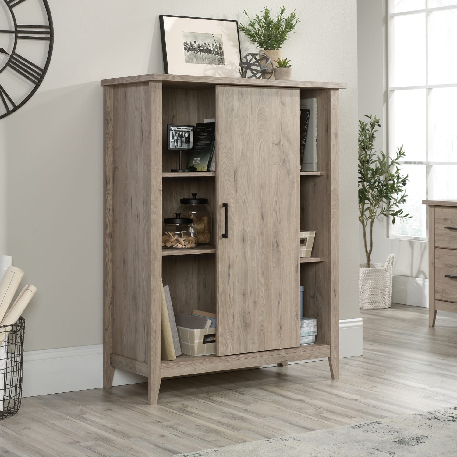Sauder Summit Station 52inH Bookcase With Sliding Door, Laurel Oak - Image 4