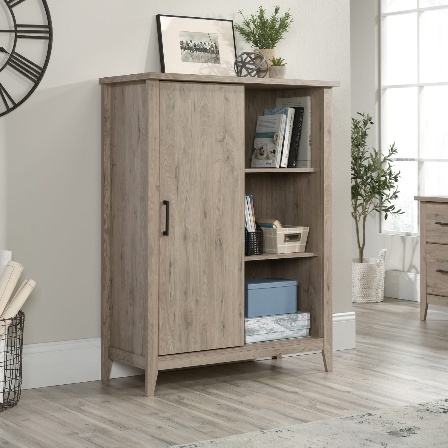Sauder Summit Station 52inH Bookcase With Sliding Door, Laurel Oak - Image 6