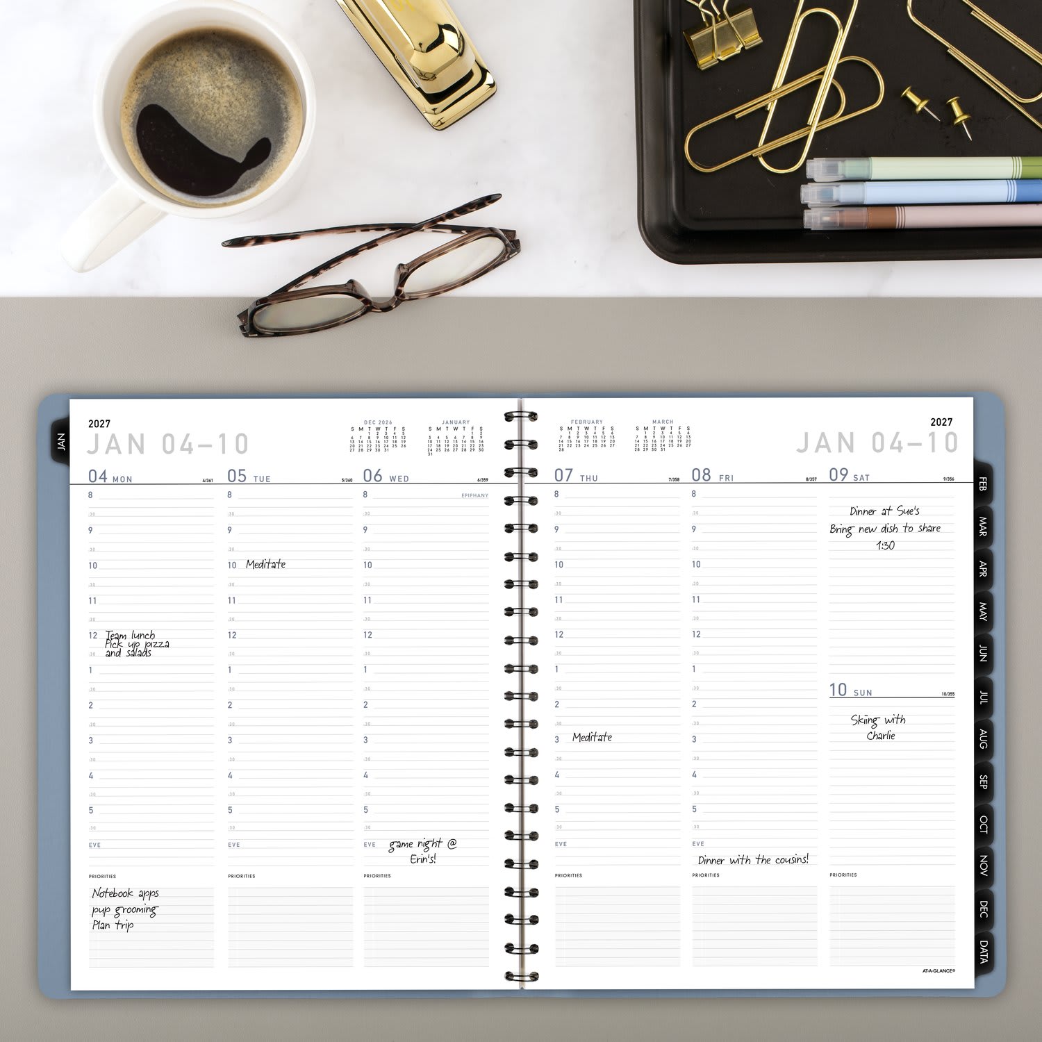 AT-A-GLANCE Contemporary 2027 Weekly Monthly Planner, Drizzle, Large, 8 1/4in x 11in - Image 3