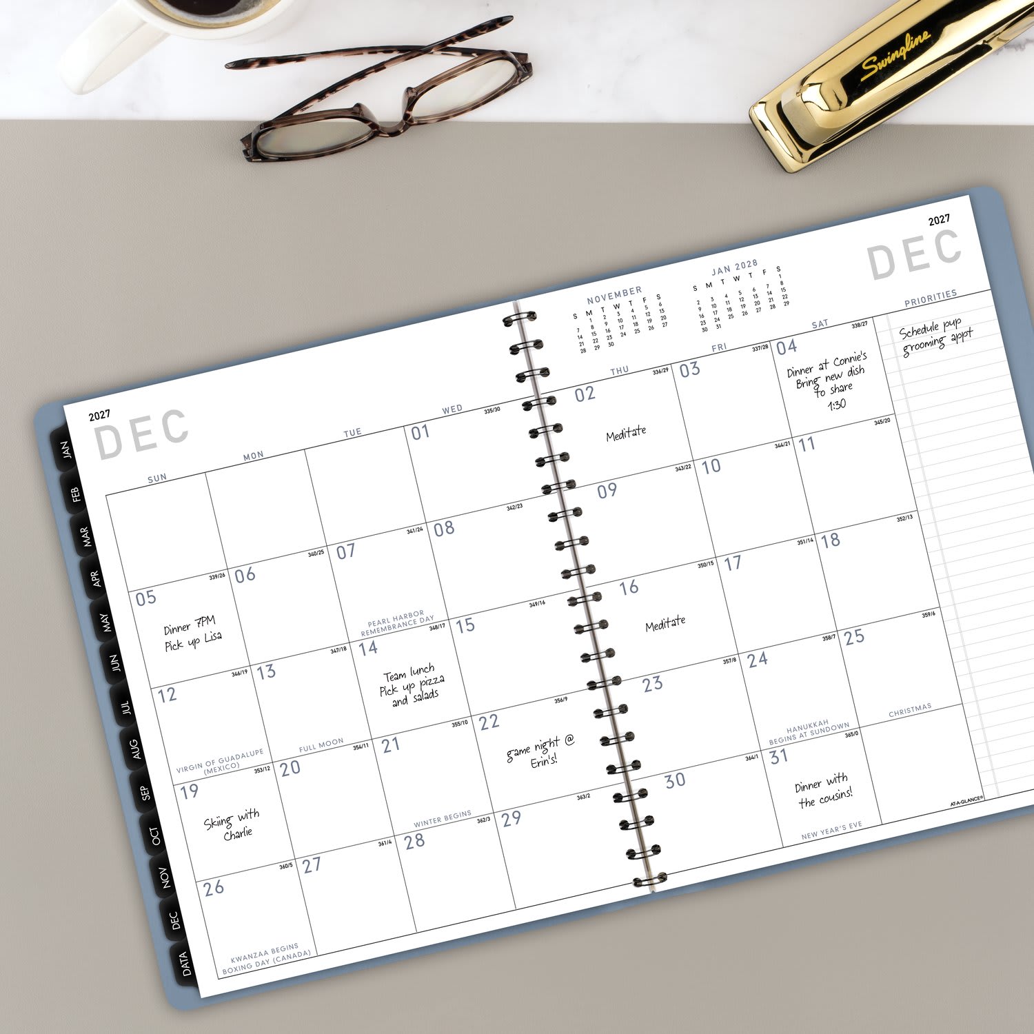 AT-A-GLANCE Contemporary 2027 Weekly Monthly Planner, Drizzle, Large, 8 1/4in x 11in - Image 4