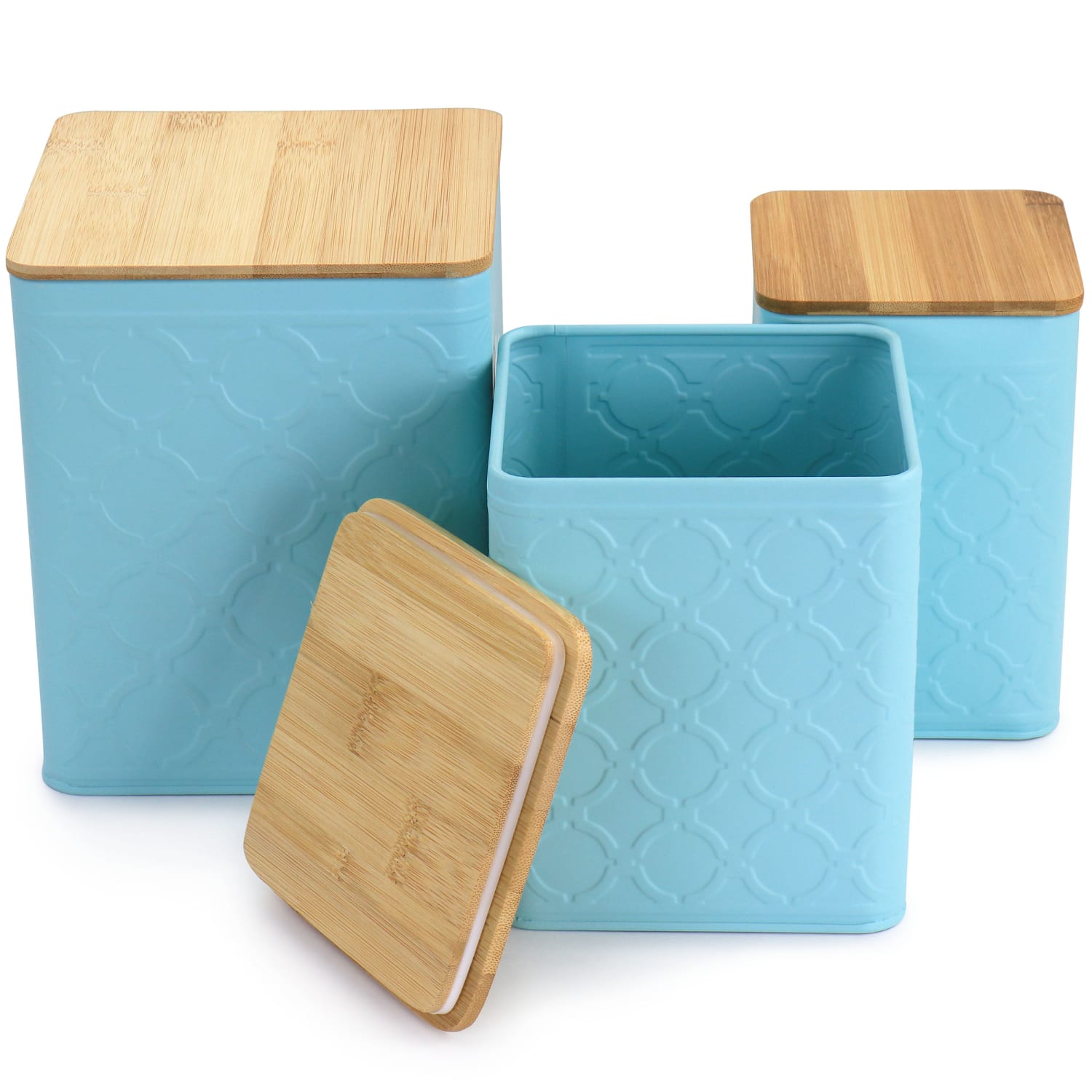 MegaChef 3-Piece Square Iron Canister Set, Turquoise - Image 3