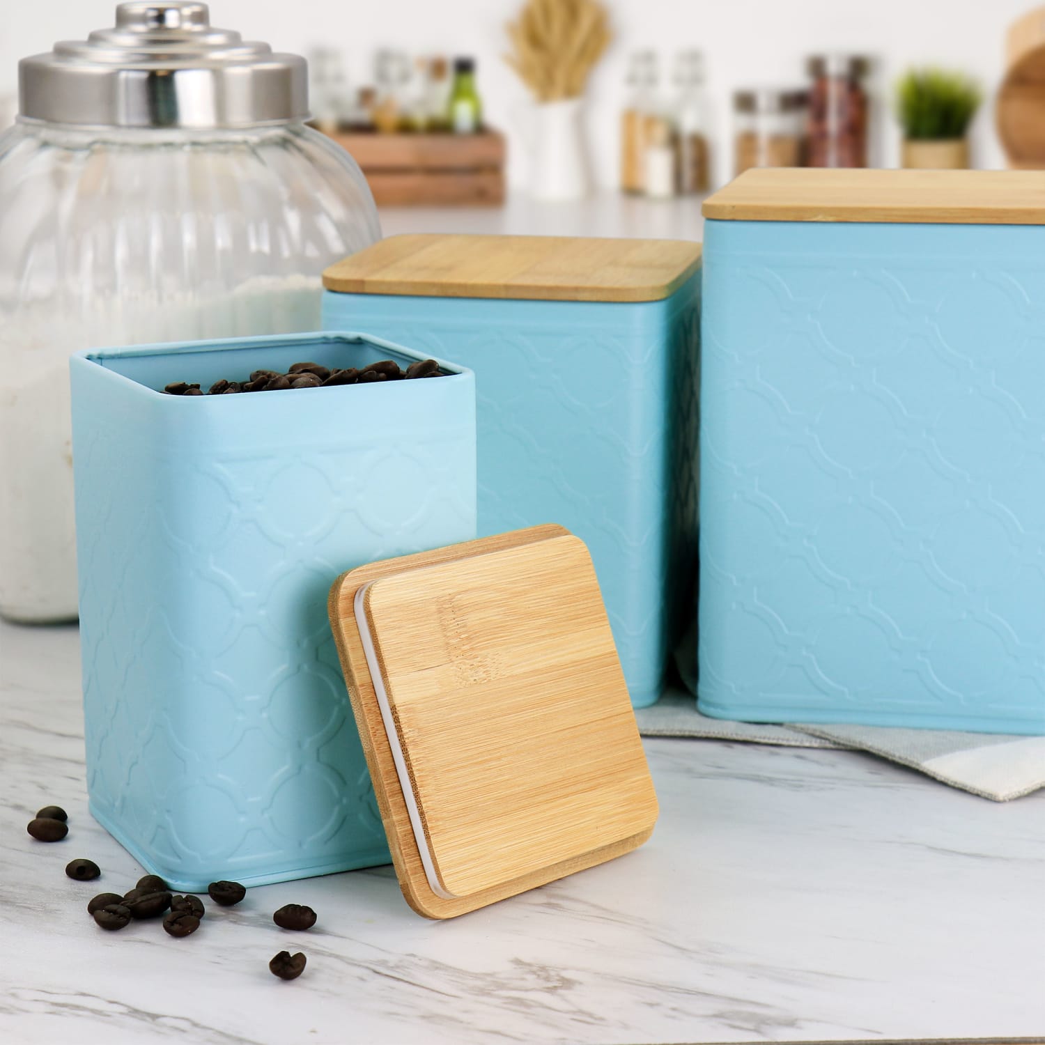 MegaChef 3-Piece Square Iron Canister Set, Turquoise - Image 5