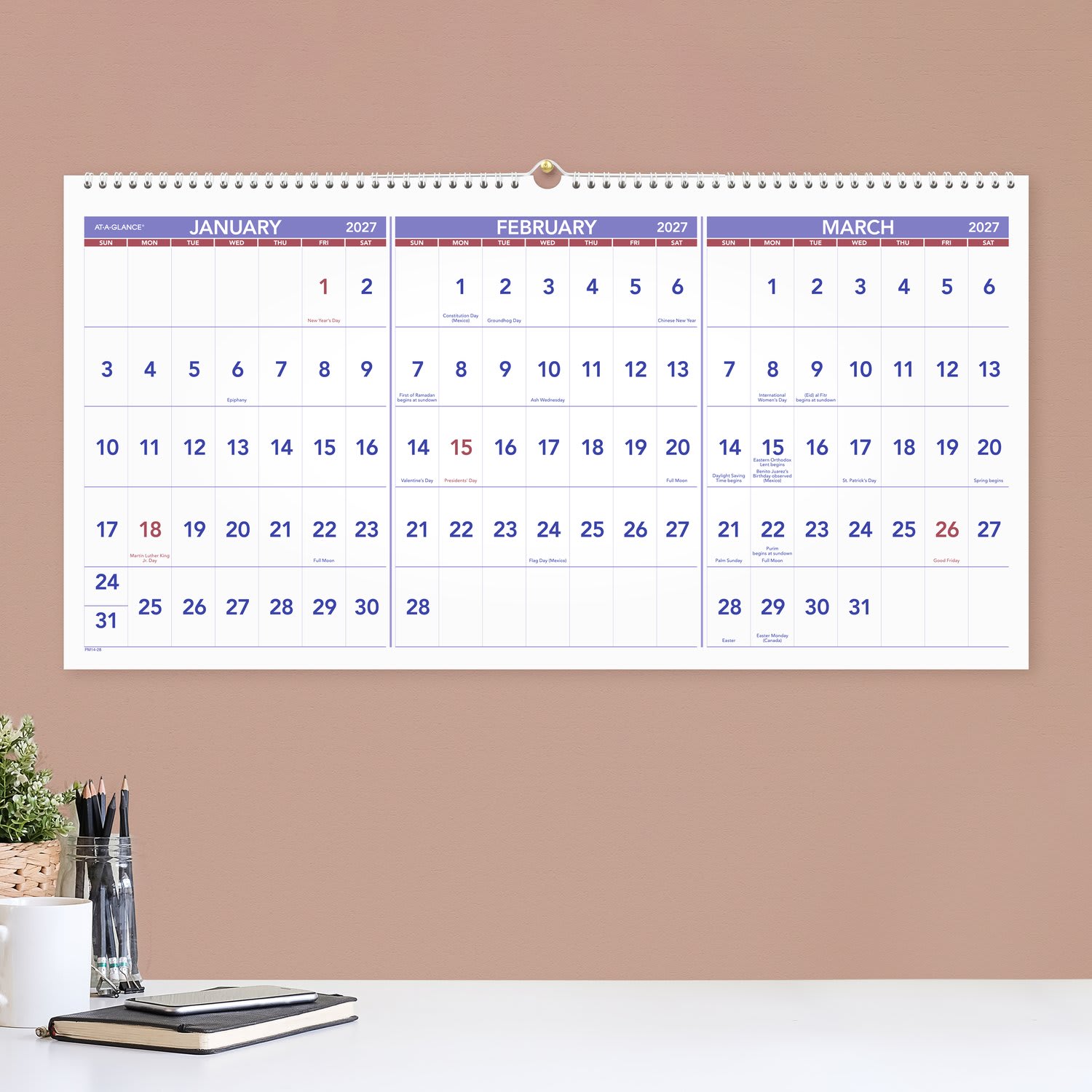 AT-A-GLANCE 2027 Three Month Reference Horizontal Wall Calendar, Large, 12in x 27in - Image 4