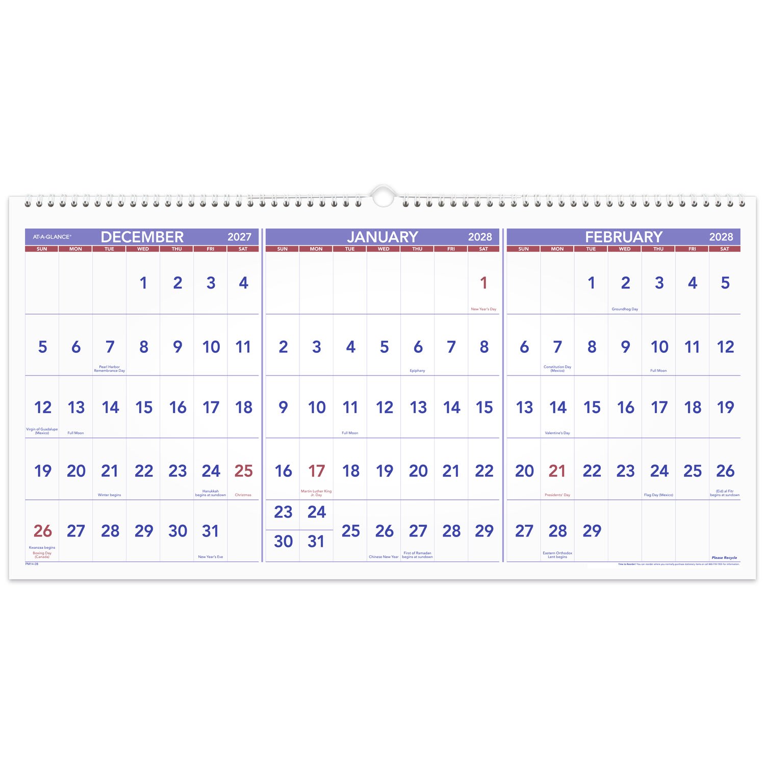 AT-A-GLANCE 2027 Three Month Reference Horizontal Wall Calendar, Large, 12in x 27in - Image 6