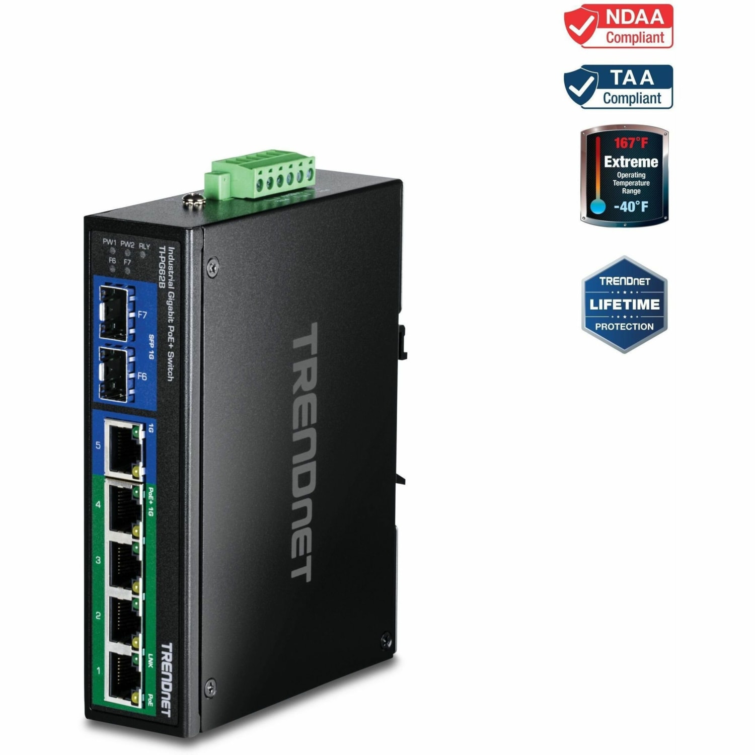 TRENDnet 6-Port Hardened Industrial Unmanaged Gigabit 10/100/1000Mbps DIN-Rail - Image 3