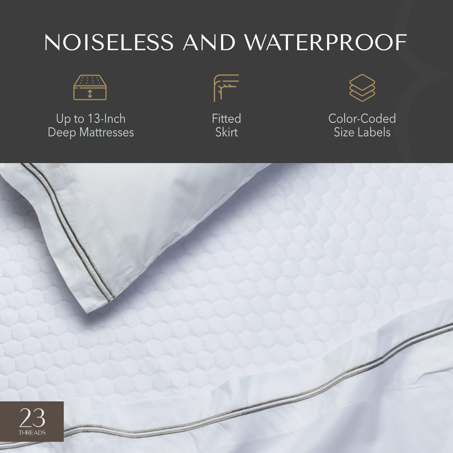 23 Threads Knitted Matelasse Mattress Protector, Ctrl+Z Technology, White, King, Case Of 6 - Image 5