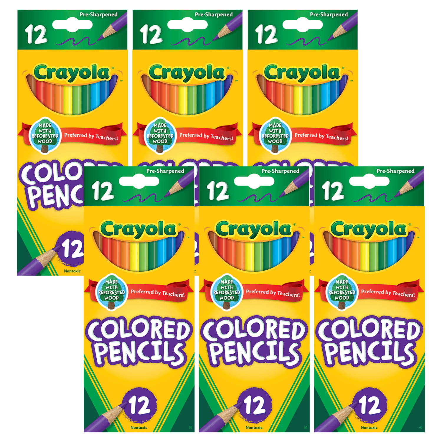Crayola Colored Pencils, Full Length, Assorted Colors, 12 Colored Pencils Per Box, Set Of 6 Boxes