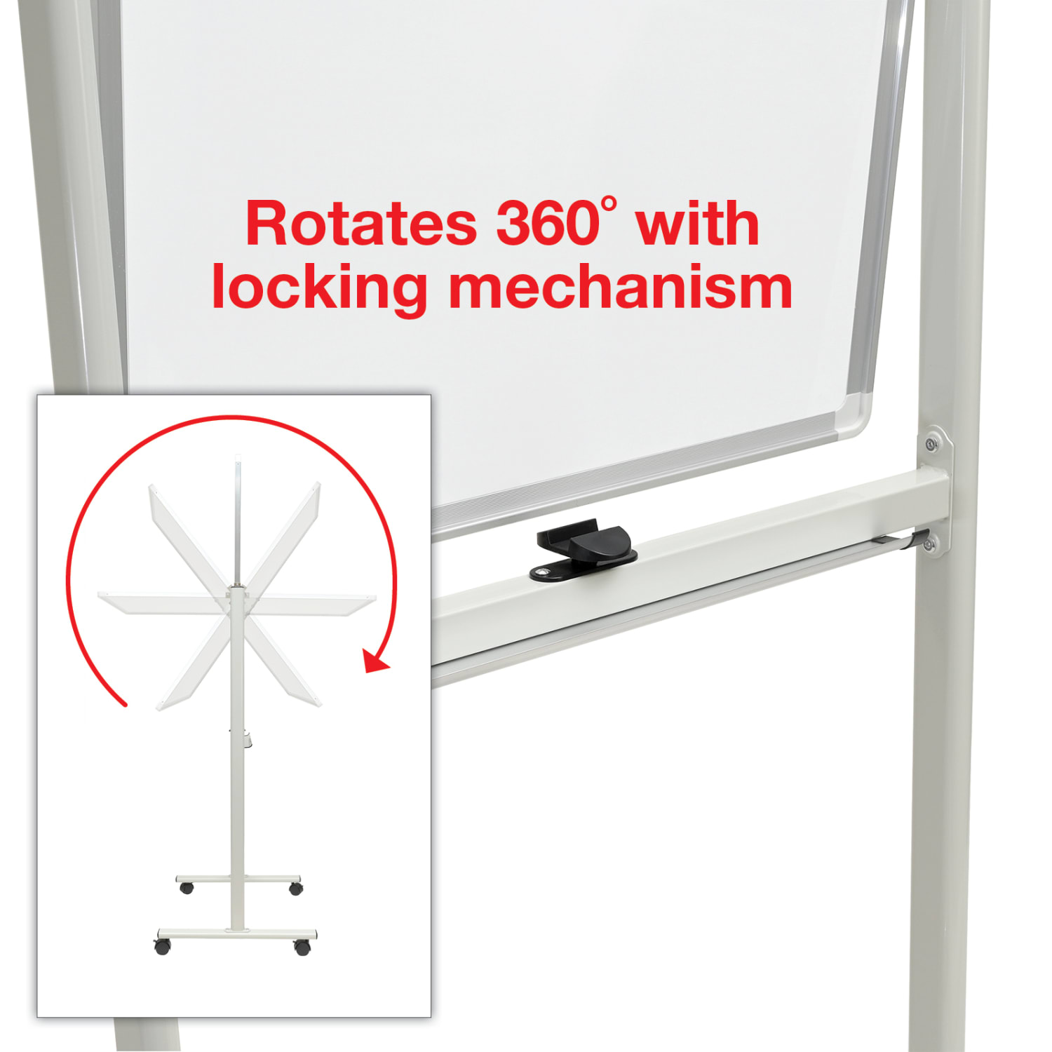 Excello Double-Sided Mobile Magnetic Dry-Erase Whiteboard On Wheels, Steel, 40in x 24in, White, Aluminum Frame - Image 6