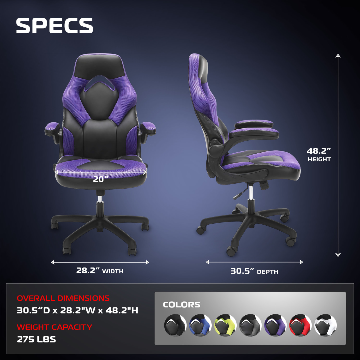 Respawn Racing Style Ergonomic Bonded Leather Computer Gaming Chair, Purple - Image 3