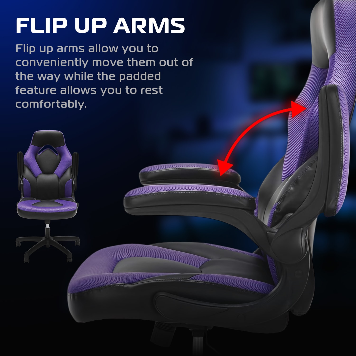 Respawn Racing Style Ergonomic Bonded Leather Computer Gaming Chair, Purple - Image 4