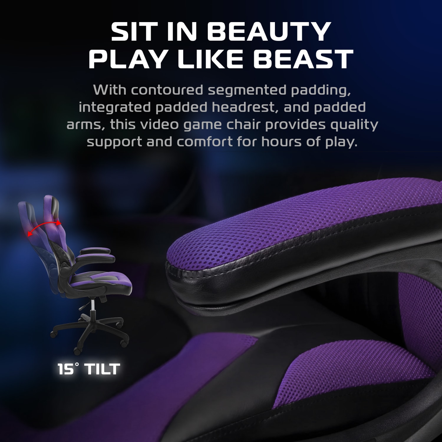 Respawn Racing Style Ergonomic Bonded Leather Computer Gaming Chair, Purple - Image 6