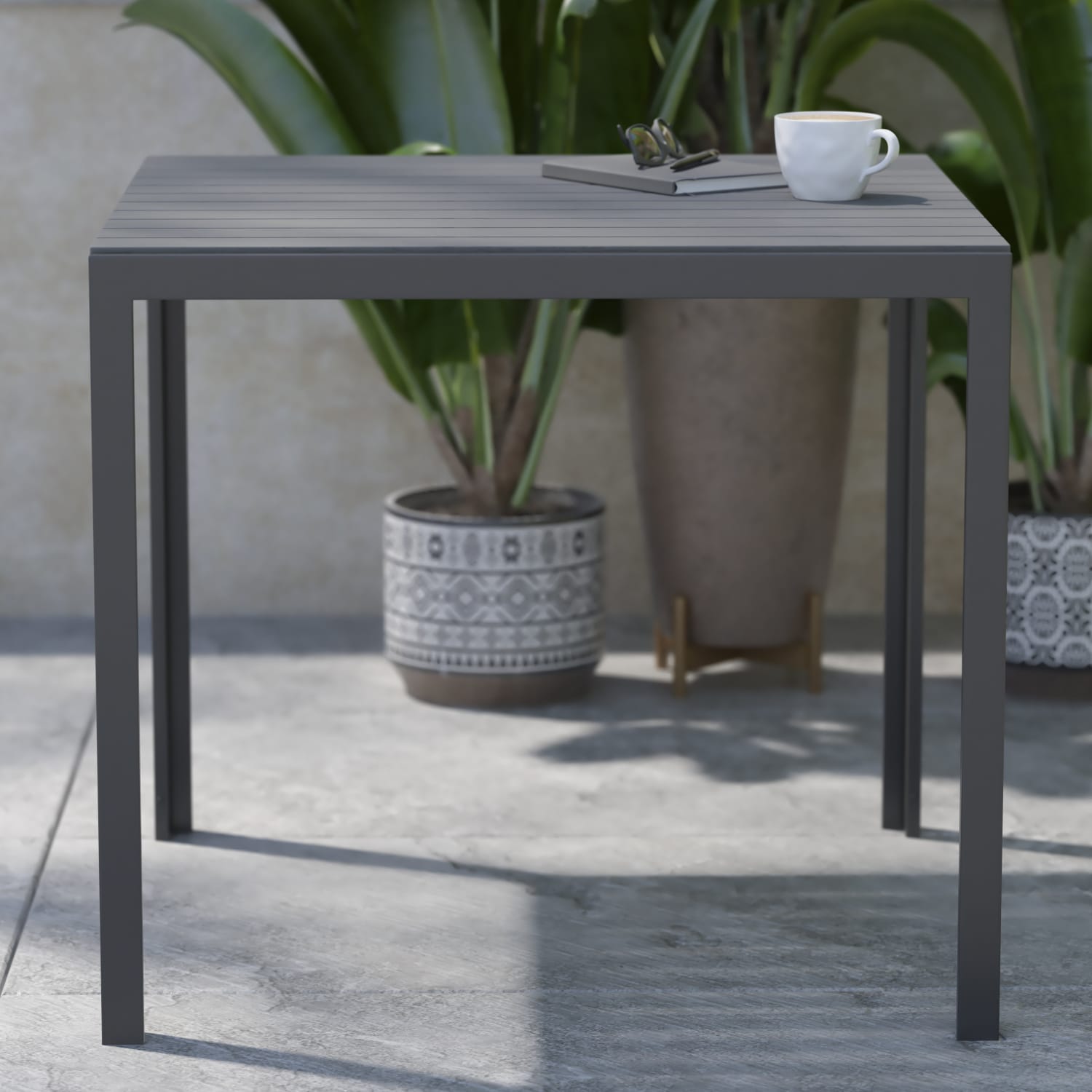 Flash Furniture Harris Commercial Grade Indoor/Outdoor Square Steel Patio Dining Table, 28-3/4inH x 31-1/2inW x 31-1/2inD, Black