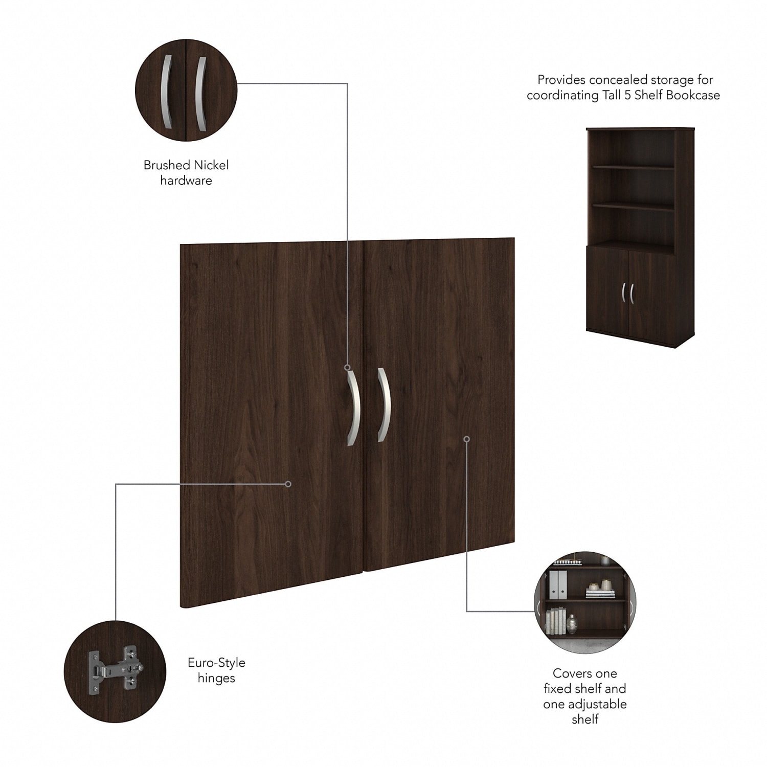 Bush Business Furniture Studio C 73inH 5-Shelf Bookcase With Doors, Black Walnut, Standard Delivery - Image 5