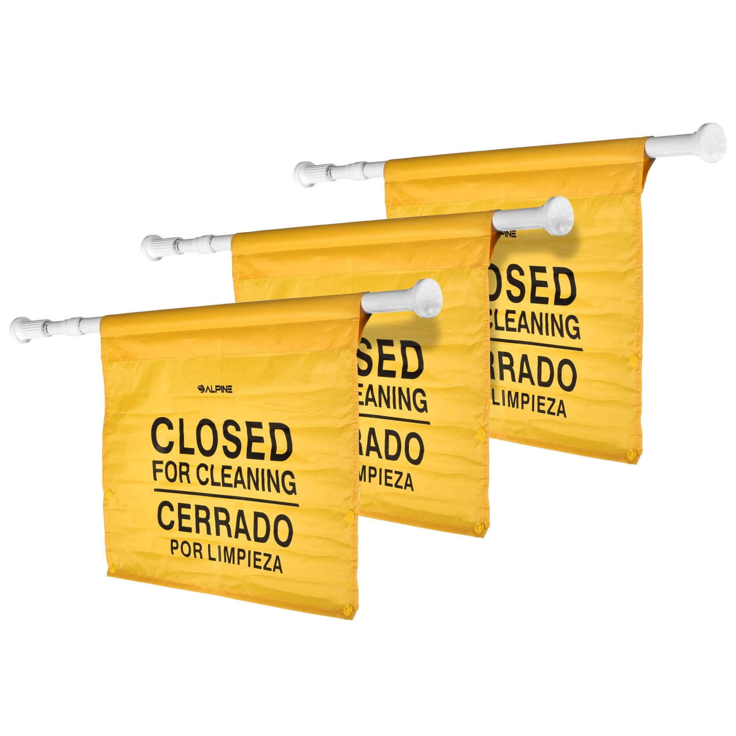 Alpine Safety Hanging Signs, Adjustable, 12-1/2in x 30-1/8in, Yellow, Pack Of 3 Signs