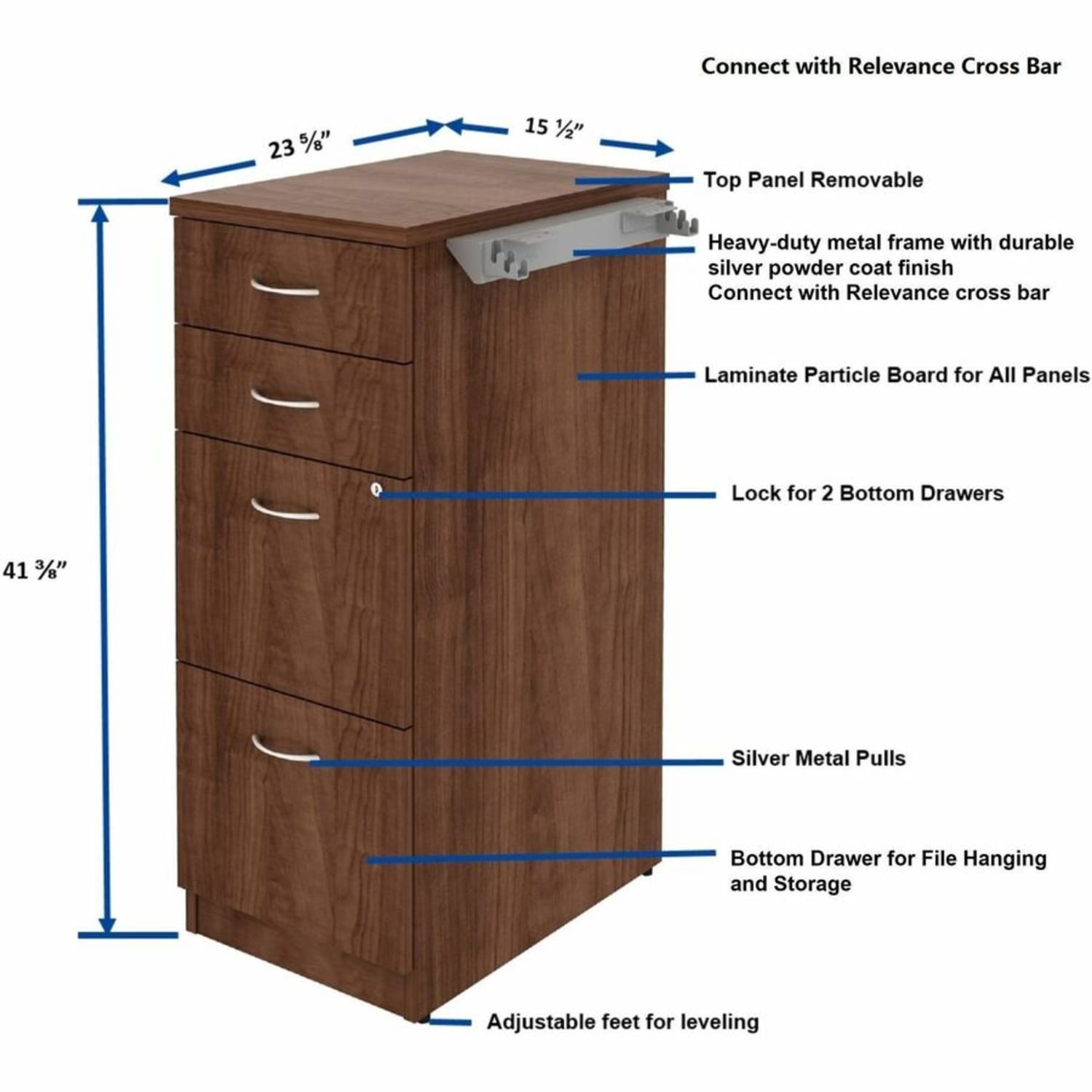 Lorell Relevance Series 4-Drawer File Cabinet - 4 x File, Box Drawer(s) - Material: Laminate - Finish: Walnut - Image 5