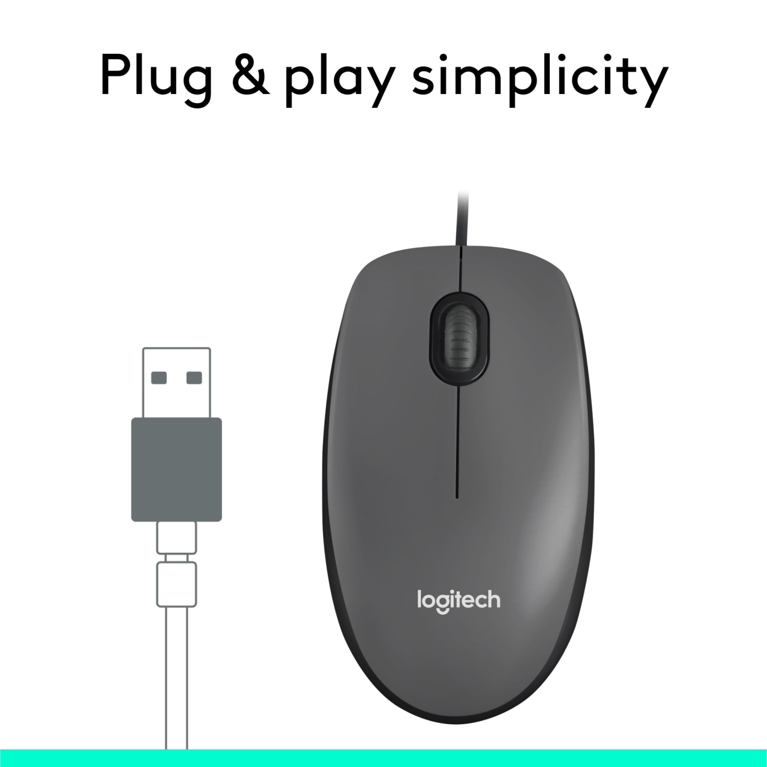 Logitech M100 Wired USB Mouse, Gray - Image 4