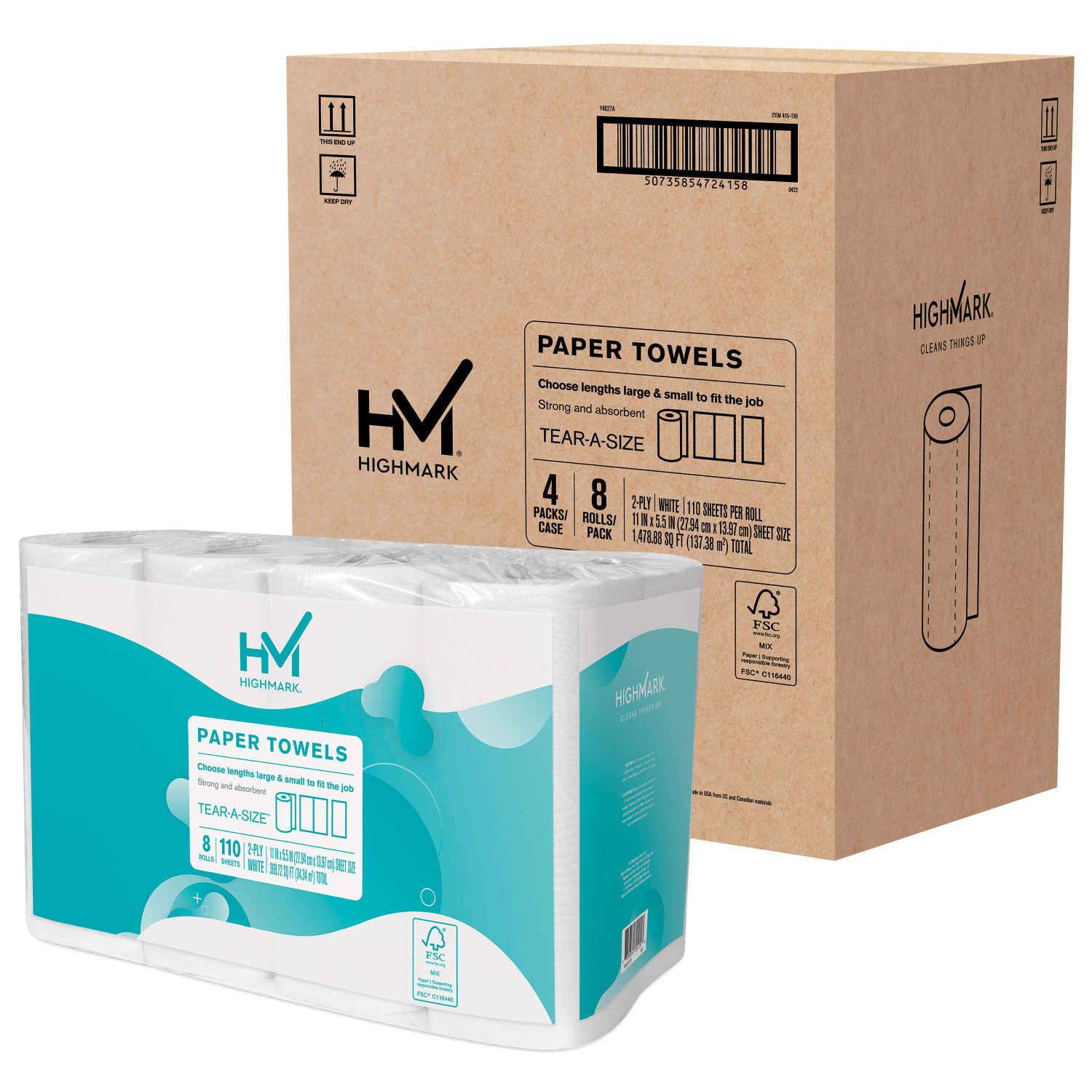 Highmark Tear-A-Size Kitchen 2-Ply Paper Towels, 5in, 110 Sheets Per Roll, Pack Of 8 Rolls - Image 3