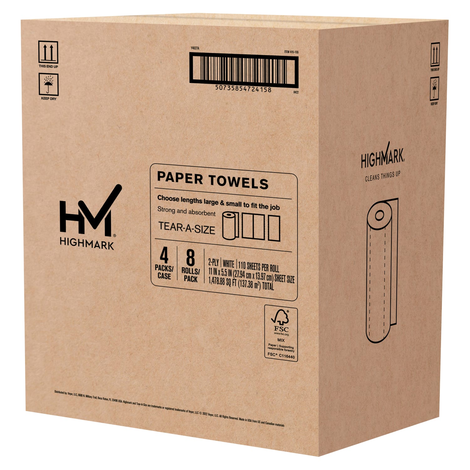 Highmark Kitchen 2-Ply Paper Towels, 5in, 110 Sheets Per Roll, 8 Rolls per Pack, Case Of 4 Packs - Image 4