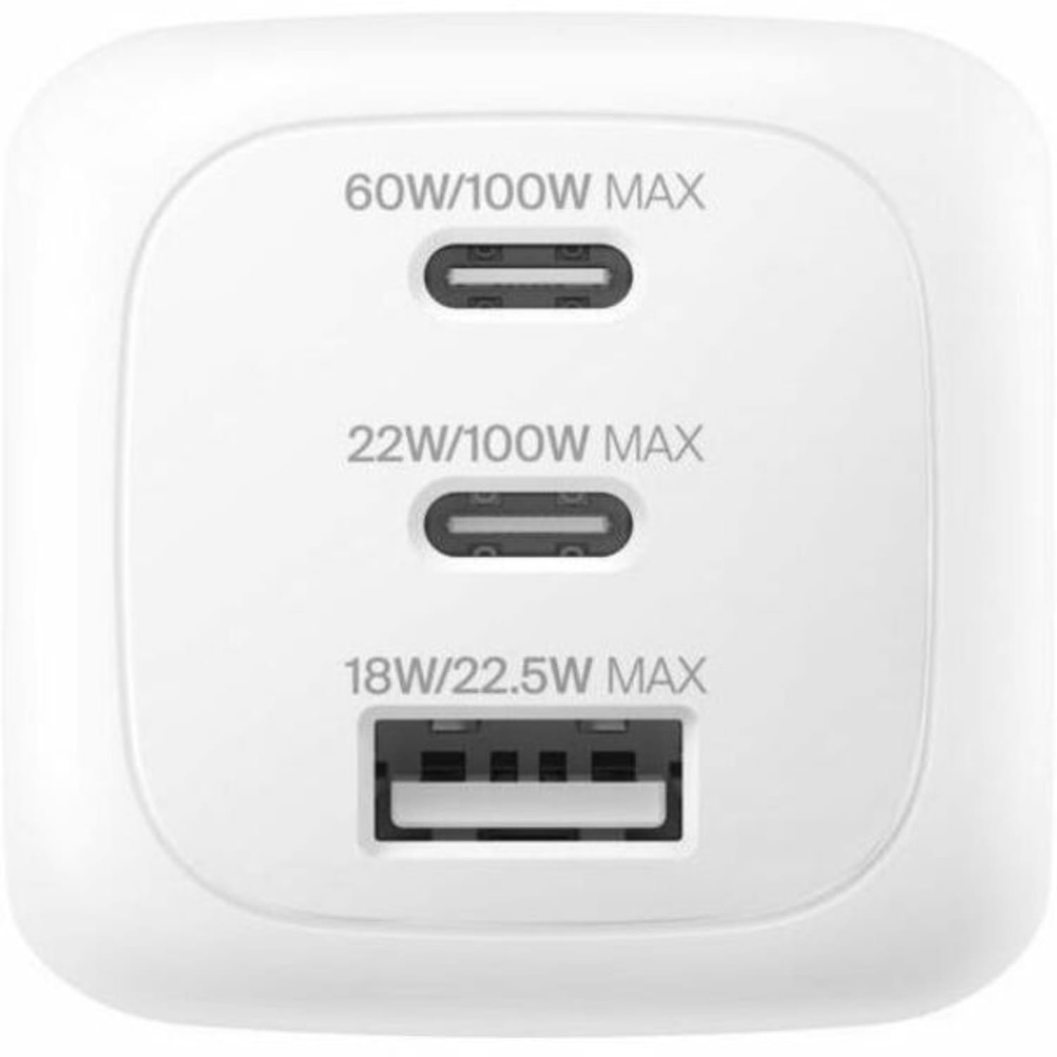 Belkin 100W GaN 3-Port USB Wall Charger - 1xUSB-A, 2xUSB-C - Foldable Prongs - Power Adapter - White - 100 W - White - Image 4