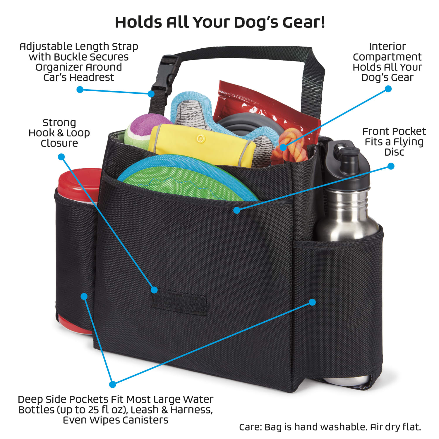 Mobile Dog Gear Car Seat Back Organizer, 10-1/2inH x 4-1/2inW x 17inD, Black - Image 4