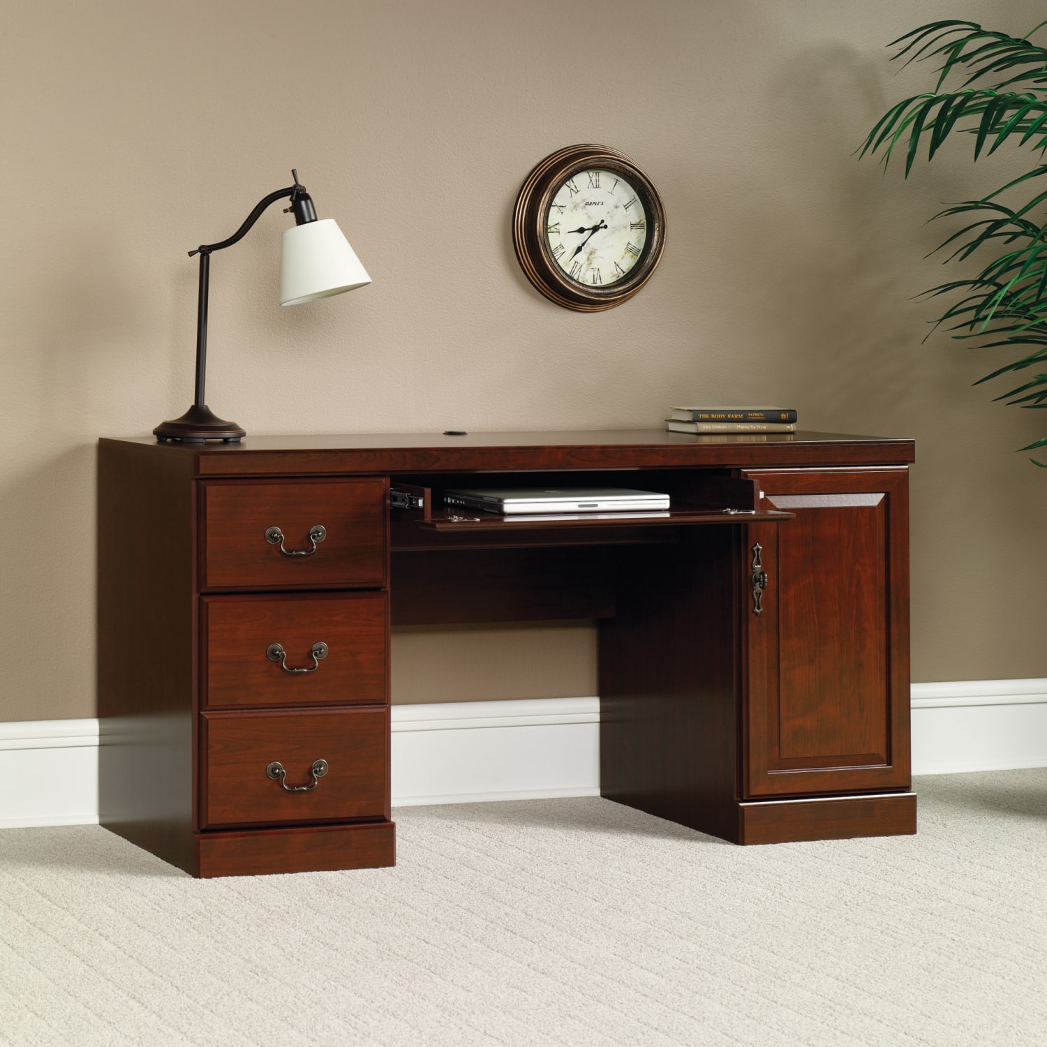 Sauder Heritage Hill 60inW Desk Computer Credenza, Classic Cherry - Image 5