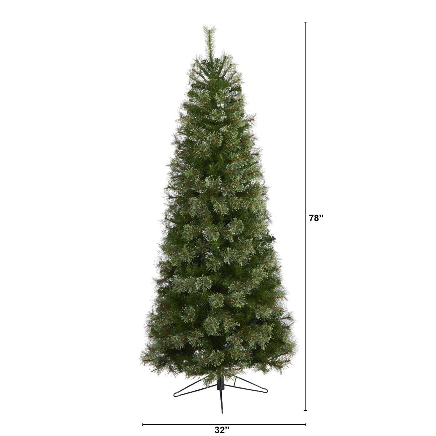 Nearly Natural Cashmere Pine 78inH Slim Artificial Christmas Tree With Bendable Branches, 78inH x 32inW x 32inD, Green - Image 3