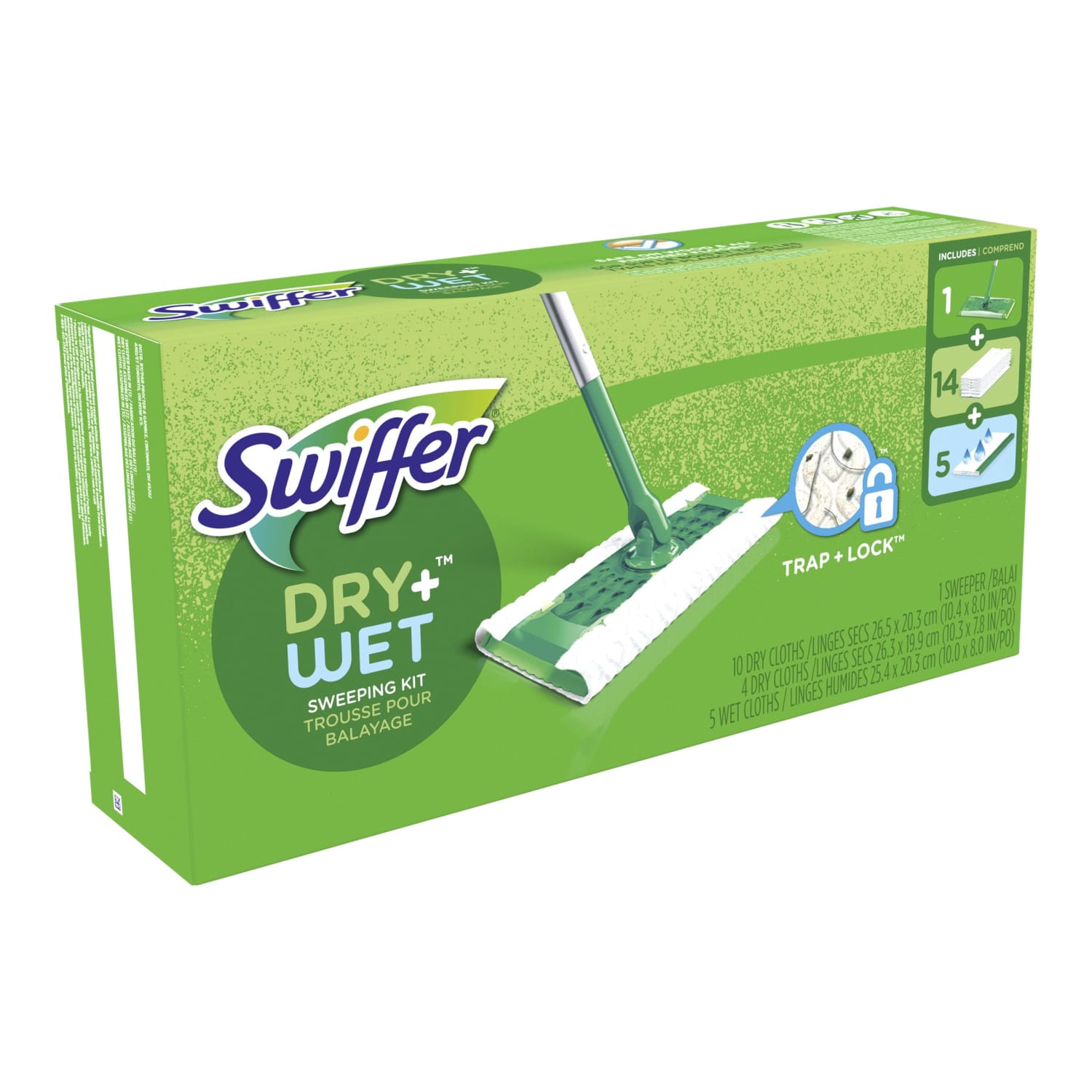 Swiffer Sweeper Mop, 10 x 4.8 White Cloth Head, 46in Silver/Green Aluminum/Plastic Handle - Image 4