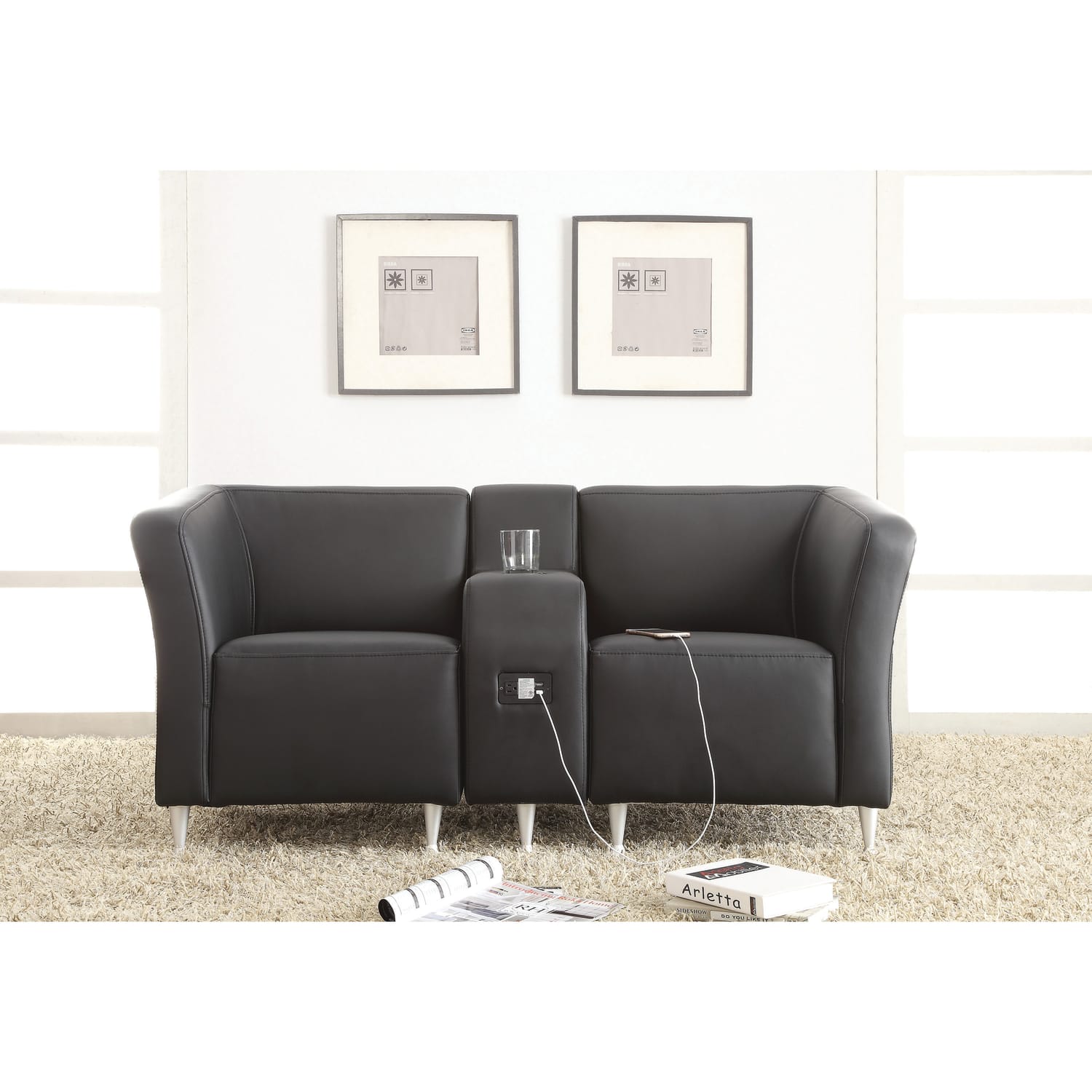 Lorell Fuze Modular Adder Arm For Armless Lounge Chairs, Leather, Black - Image 3