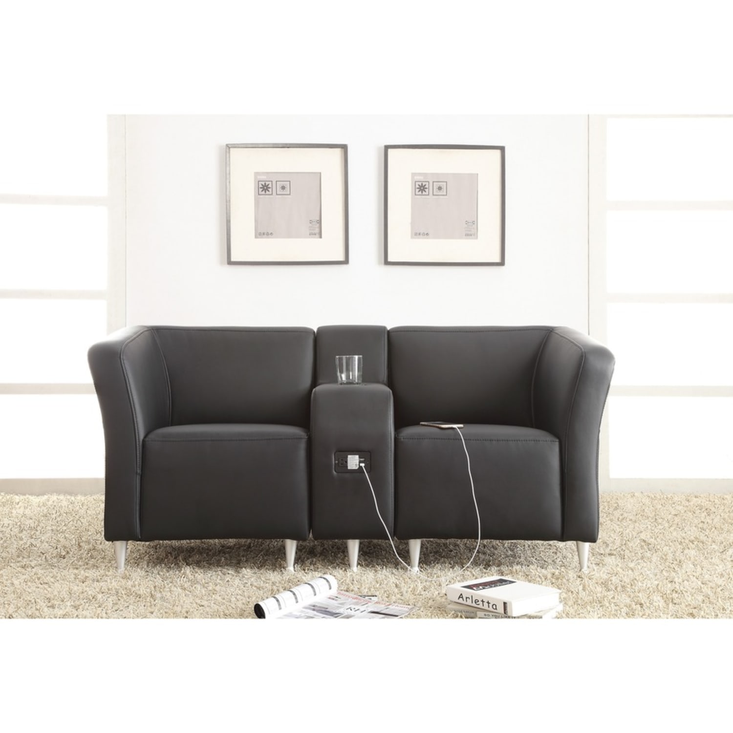Lorell Fuze Modular Adder Arm For Armless Lounge Chairs, Leather, Black - Image 9