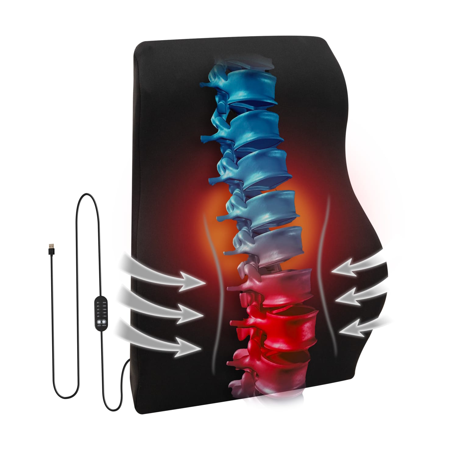 Mind Reader Ergonomic Heated Air-Cloud Lumbar Cushion, 18-1/2inH x 5inW x 14-1/2inD, Black - Image 3