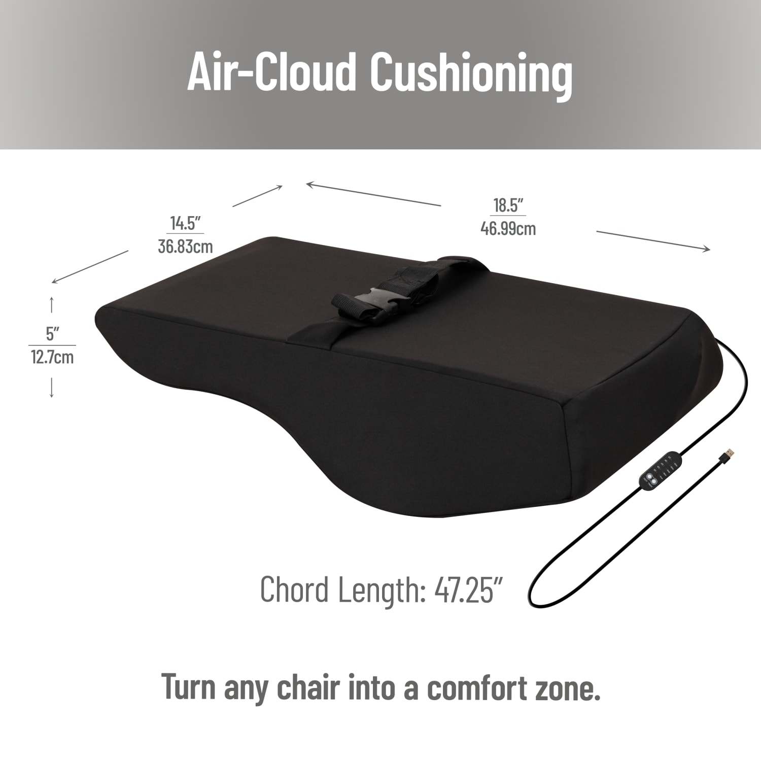 Mind Reader Ergonomic Heated Air-Cloud Lumbar Cushion, 18-1/2inH x 5inW x 14-1/2inD, Black - Image 5
