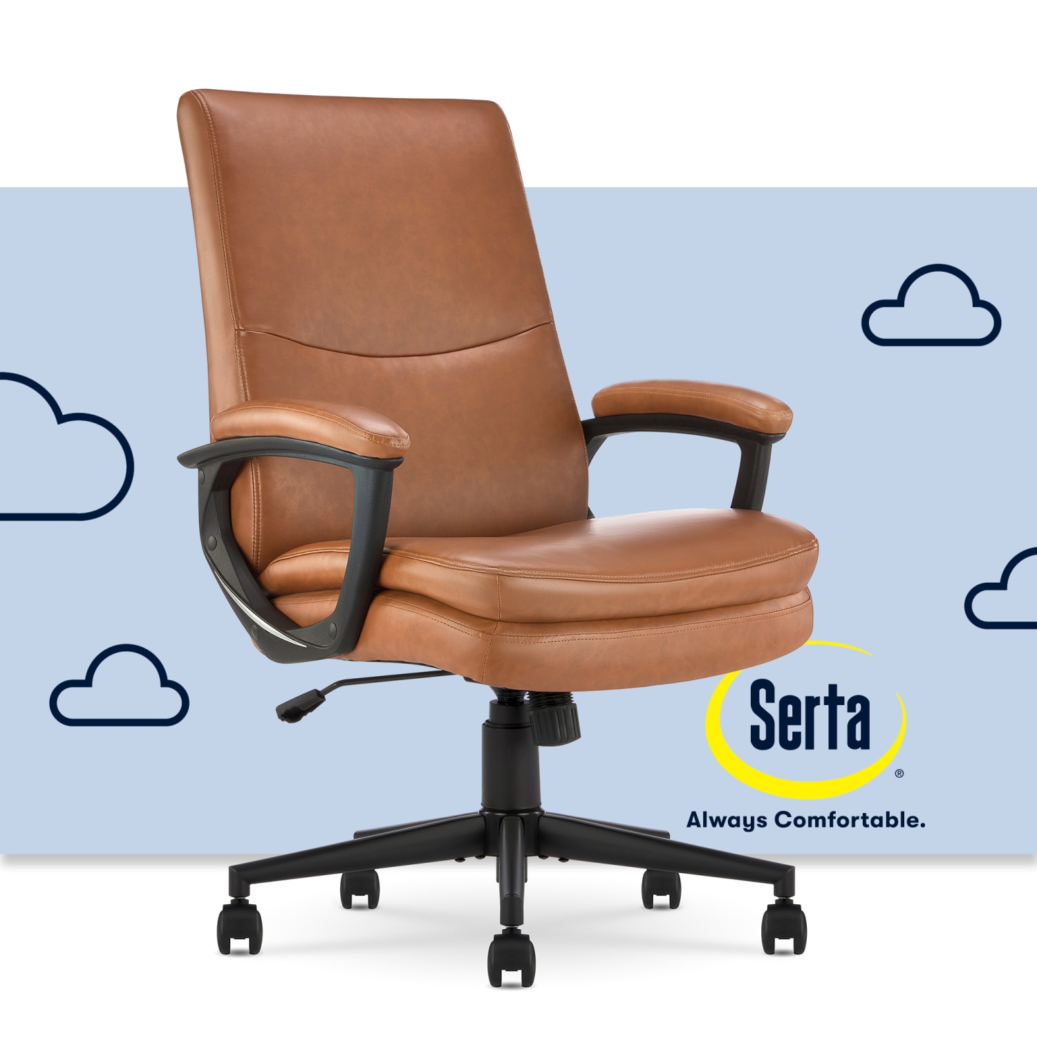Serta Comfort Modern Ergonomic Bonded Leather High Back Executive Office Chair Cognac PopularChairscom