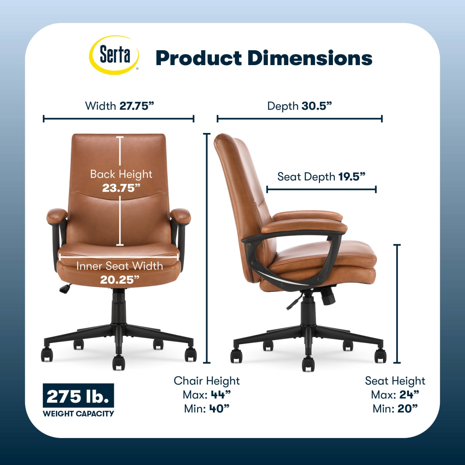 Serta Comfort Modern Ergonomic Bonded Leather High-Back Executive Office Chair, Cognac - Image 4