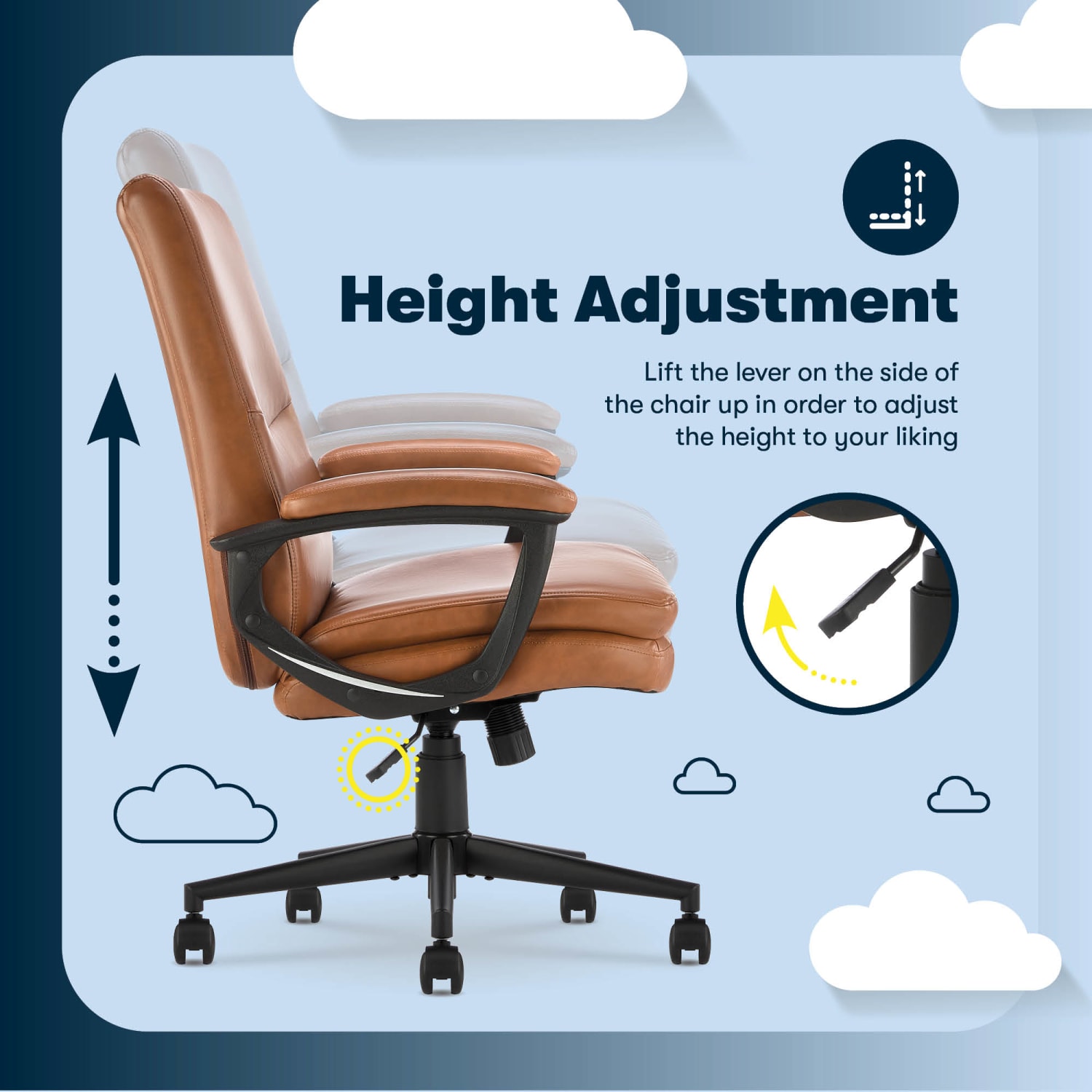 Serta Comfort Modern Ergonomic Bonded Leather High Back Executive Office Chair Cognac PopularChairscom
