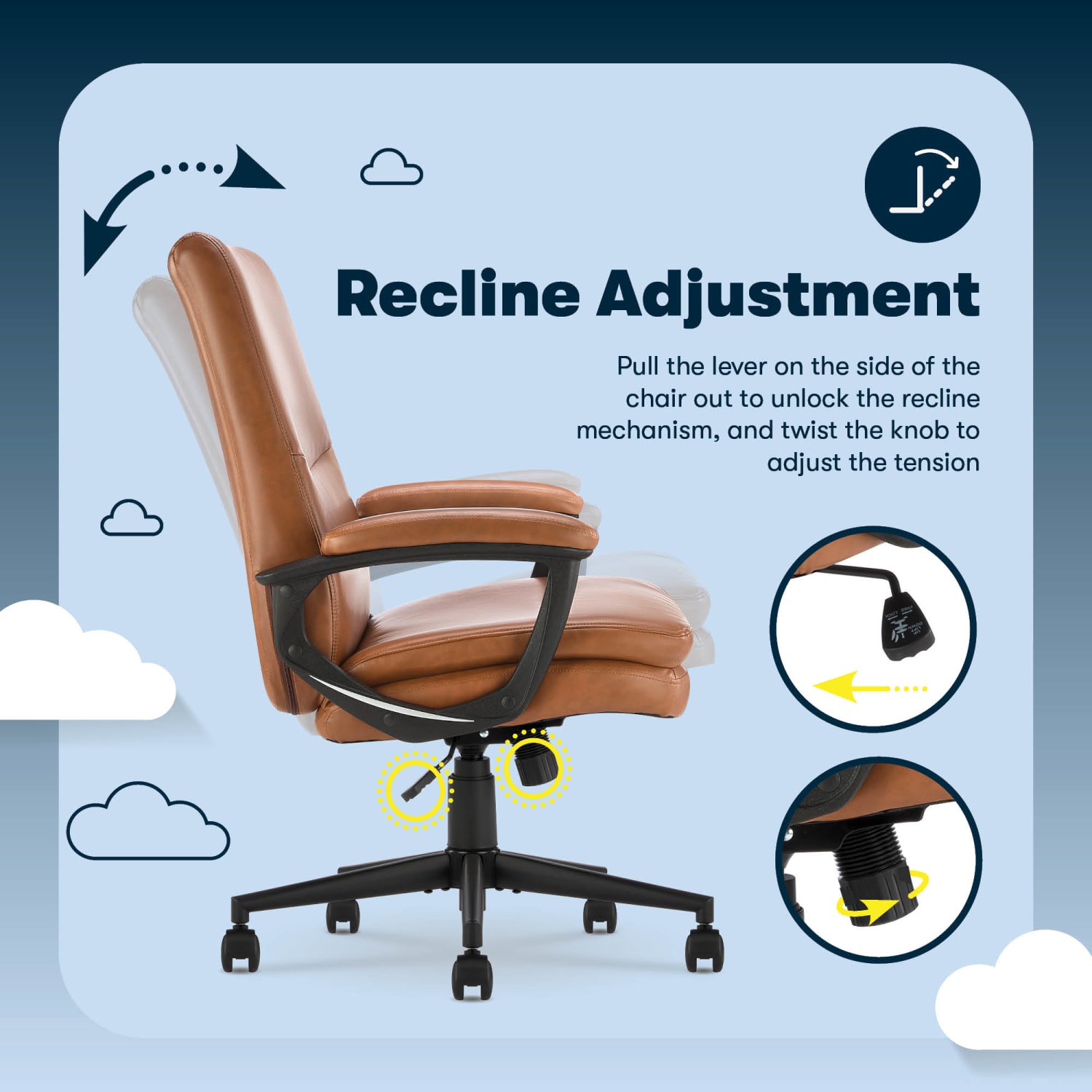 Serta Comfort Modern Ergonomic Bonded Leather High Back Executive Office Chair Cognac PopularChairscom