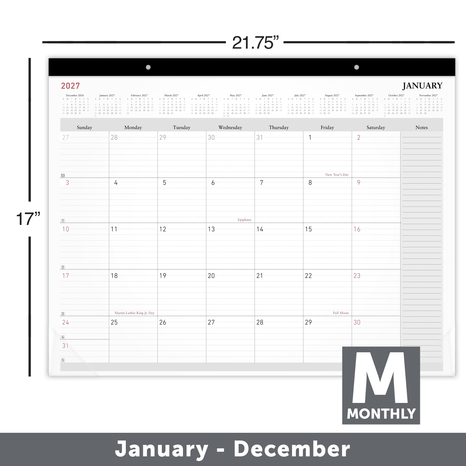 Office Depot Brand Monthly Desk Pad Calendar, 21 3/4in x 17in, White, January 2027 to December 2027, OD20260027 - Image 4