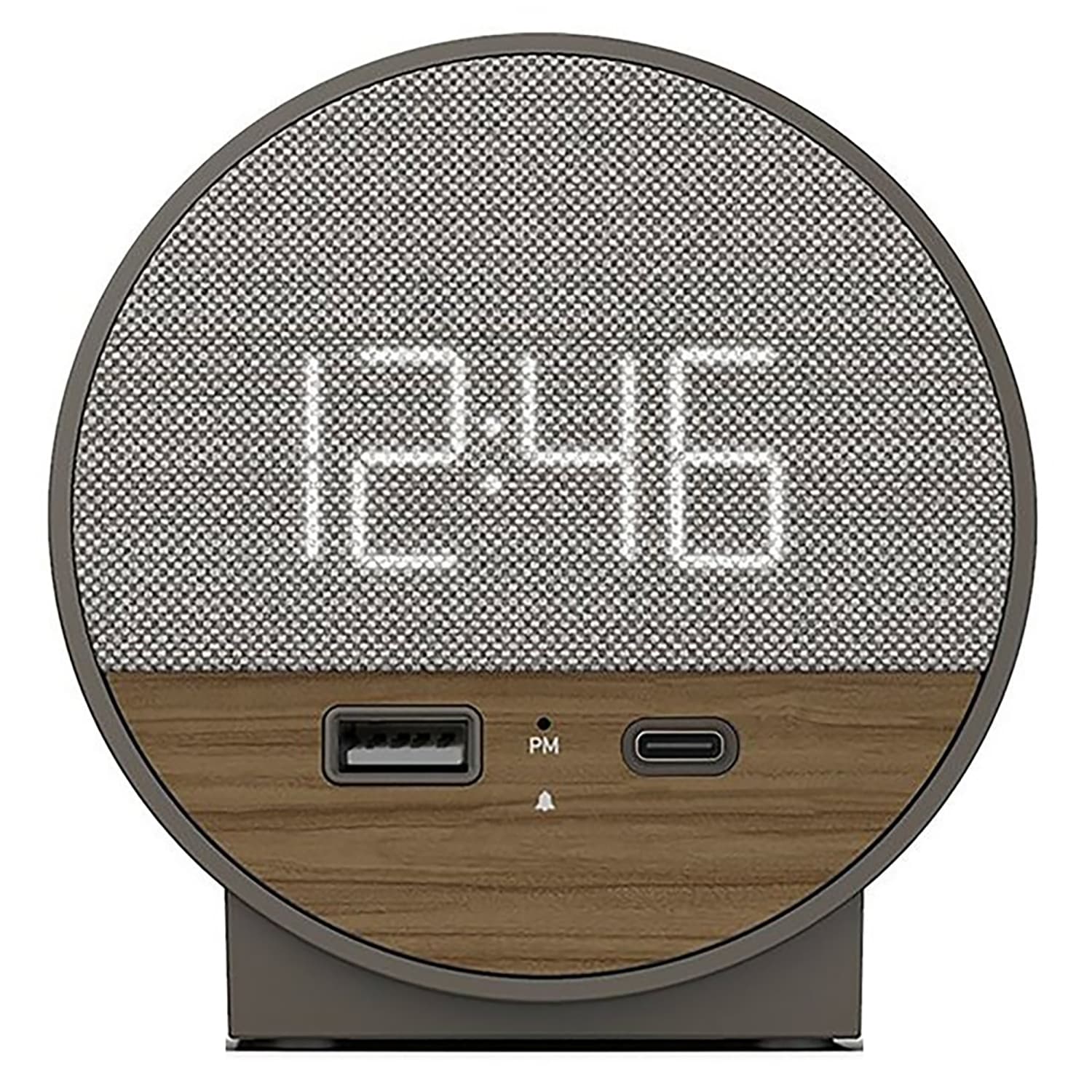 NonStop Station O Hotel Alarm Clock, 3-7/8inH x 2-3/8inW x 2-9/16inD, Gray/Walnut