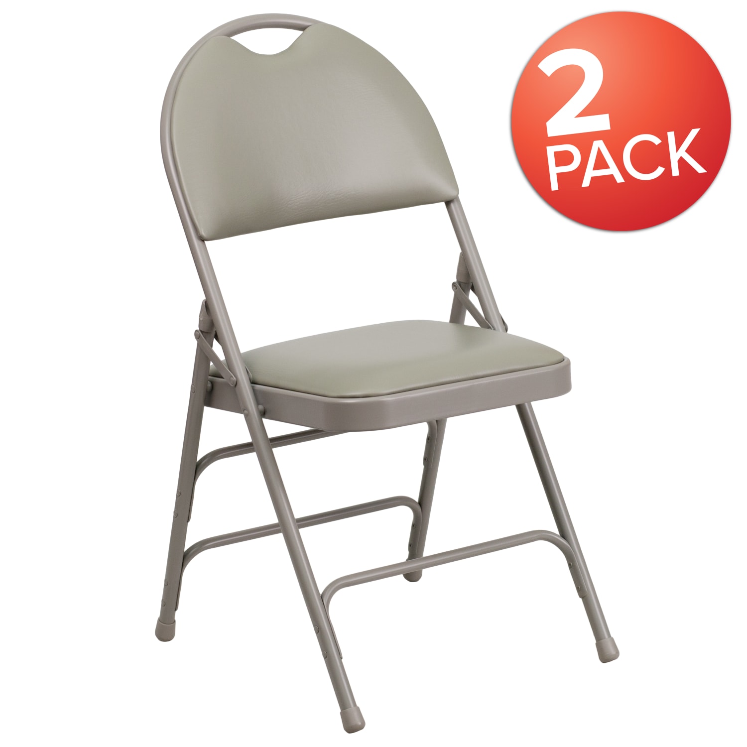 Flash Furniture HERCULES Series Extra-Large Ultra-Premium Triple-Braced Metal/Vinyl Folding Chairs With Easy-Carry Handles, Gray, Pack Of 2 Chairs - Image 3
