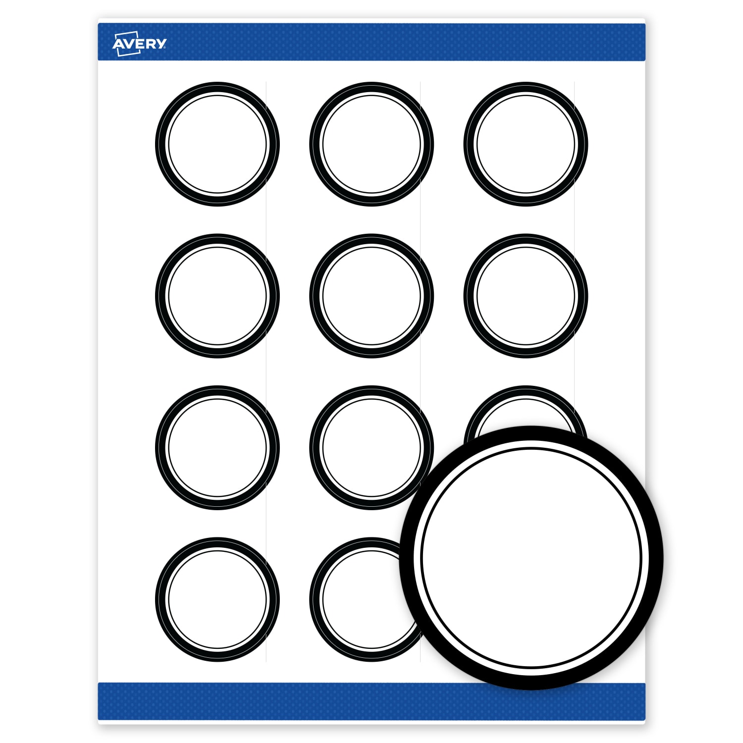Avery Print-To-The-Edge Labels & Sure Feed, S00-D2B-PRWMP10, 2in Round, Matte White, Preprinted Double Black Border Design, Pack Of 120 - Image 3